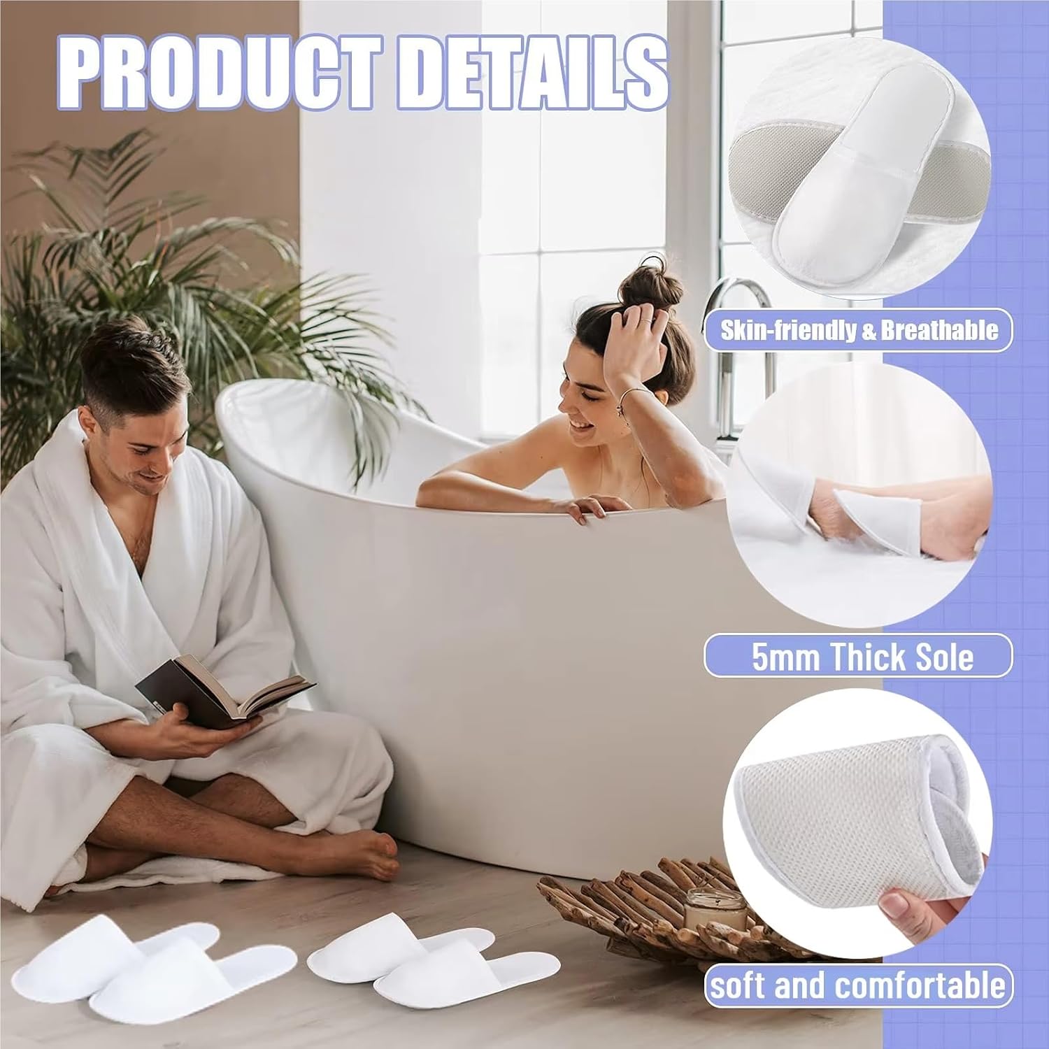 Disposable Slippers 20Pairs White Disposable Slippers for Guest Non Slip Hotel Bulk for Women Men for Guests