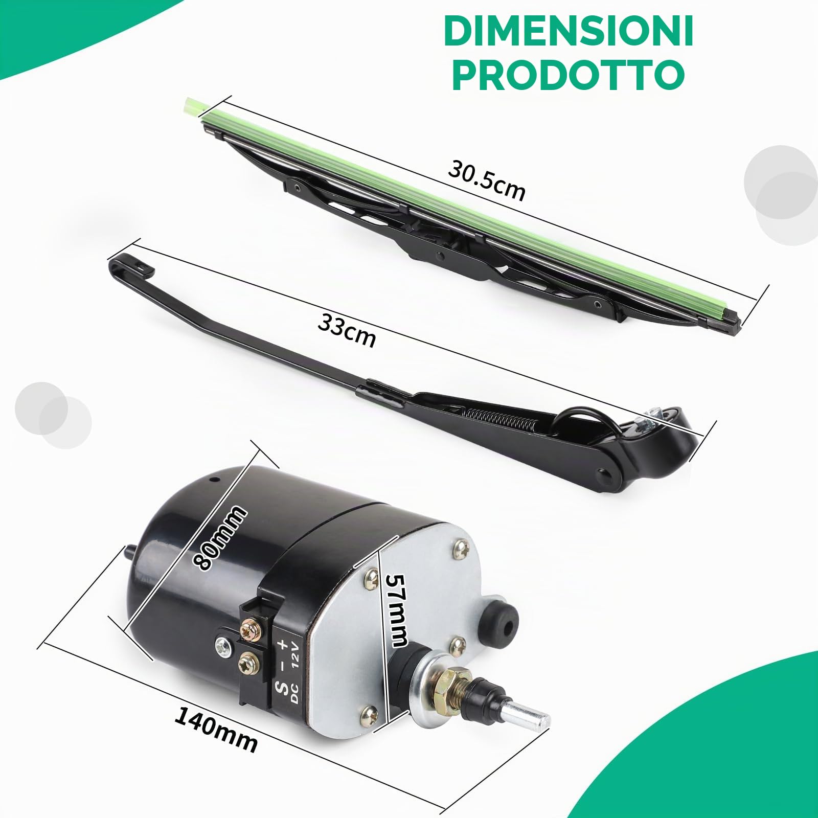SWAWIS Motore Tergicristallo Universale 12V con Braccio e Lama 105° di Oscillazione Compatibile con Trattori, Jeep e Altri Veicoli