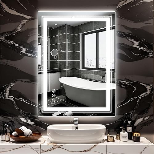 Miniatura 1 de Espejo de baño LED de 32 x 24 pulgadas con luces integradas, espejos de pared iluminados con antiempañamiento, memoria, regulable, 3 colores, espejo