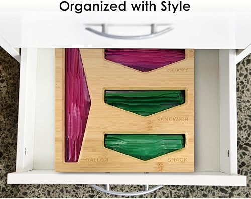 Miniatura 7 de Cozee Bay Organizador de almacenamiento de bolsas de bambú para cajón de cocina, organizador de bolsas, compatible con bolsas de tamaño variado de