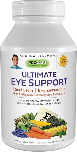 Cápsulas de apoyo para los ojos de Andrew Lessman, 10 mg de luteína, 5 mg de ceaxantina, bilberry, nutrientes clave para apoyar la salud de los ojos
