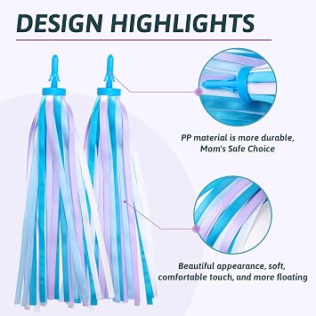 Bike Streamers Bike Tassels for Kids 1 Pair, Kids Bike Accessories Scooter Bicycle Tricycle Handlebar Streamers Handle Bar Grips Accessories for Girls and Boys
