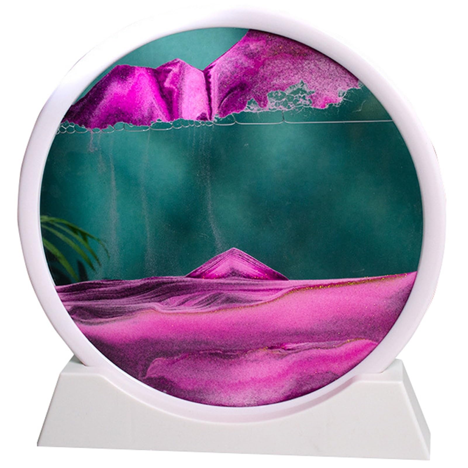 Arte della sabbia rotonda dinamica 3D con cornice bianca - Movimento liquido e paesaggi di sabbia in movimento 3D del mare profondo Decorazione for la casa - 7 pollici/12 pollici ( Color : Pink , Size