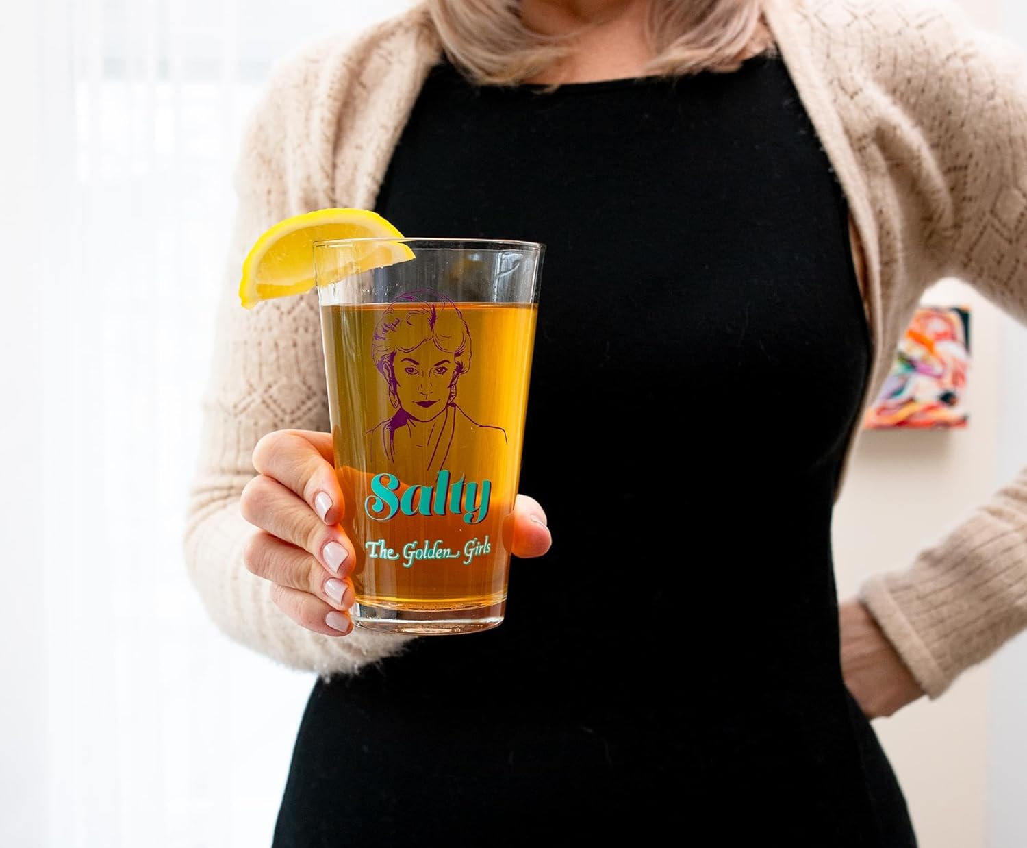 Silver Buffalo Golden Girls Line Art Salty Thirsty Extra Savage 4pc Pint Glass Set, 16 Ounces
