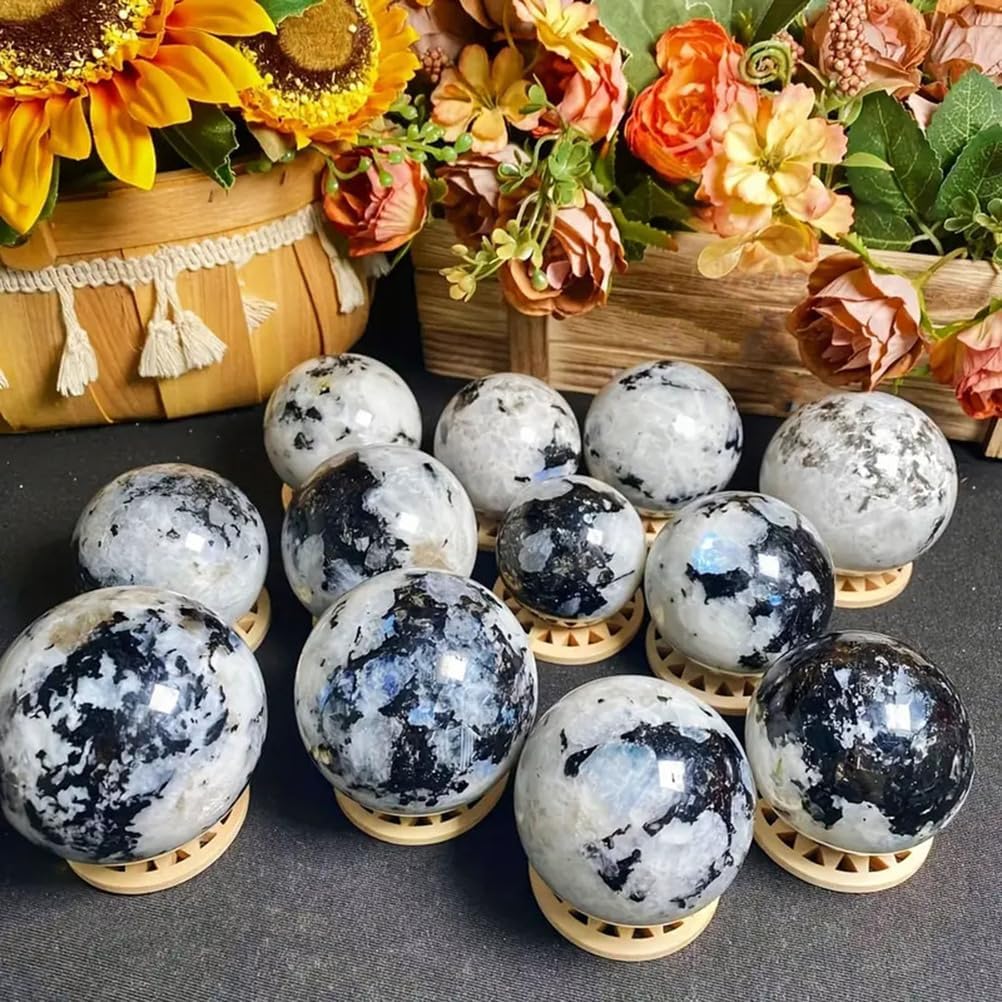 Moonstone Sphere Crystal Ball,Polished Rainbow Stone Decor & Scrying Orb for & Feng Shui Home Ornament,40~45mm