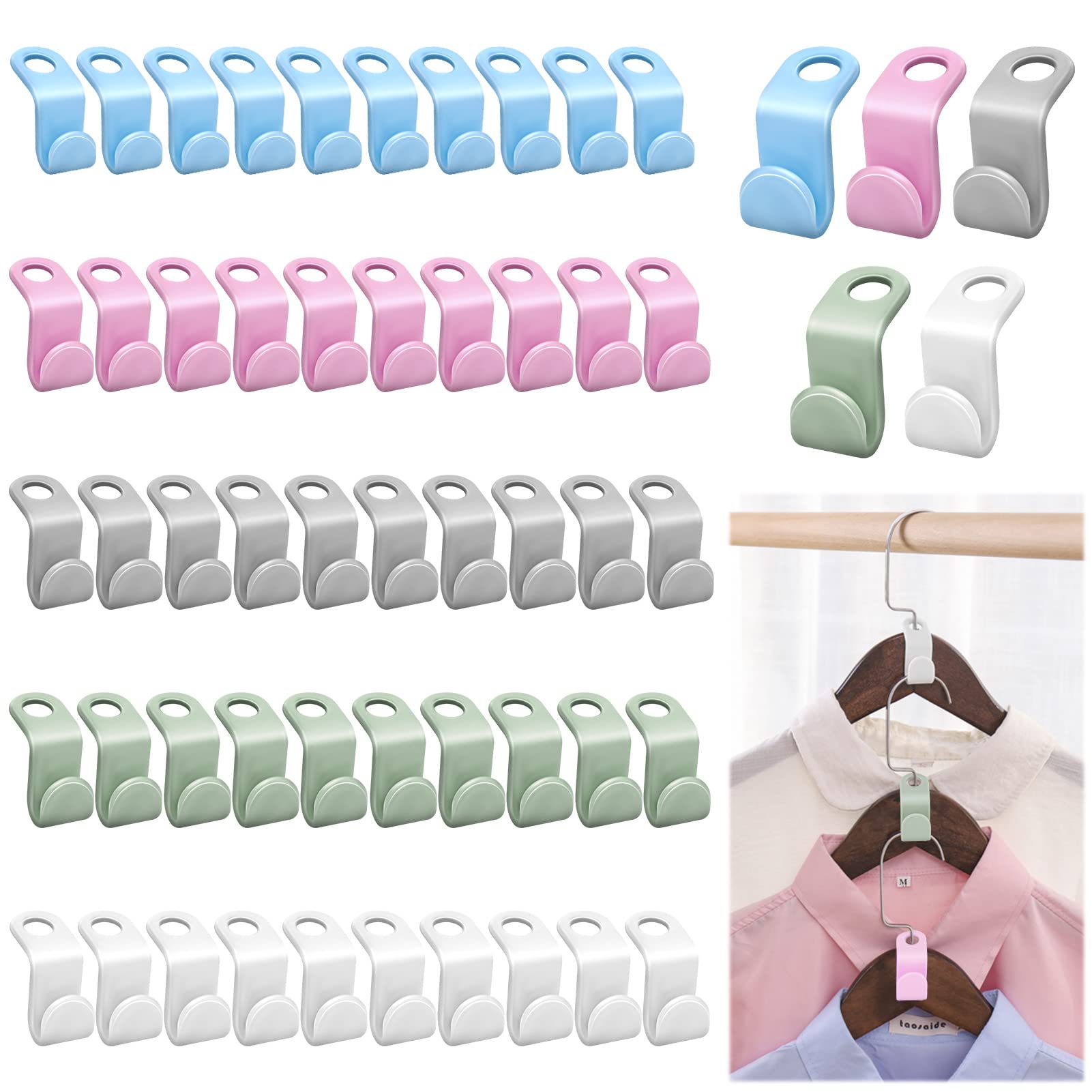 50 Pcs Hanger Connector Hooks for Plastic Hangers,Space Saving Hanger Extender Clips Pack Clothes Hat Collapsible Hangers Accessory for Closet Space Savers Clothes Organizer