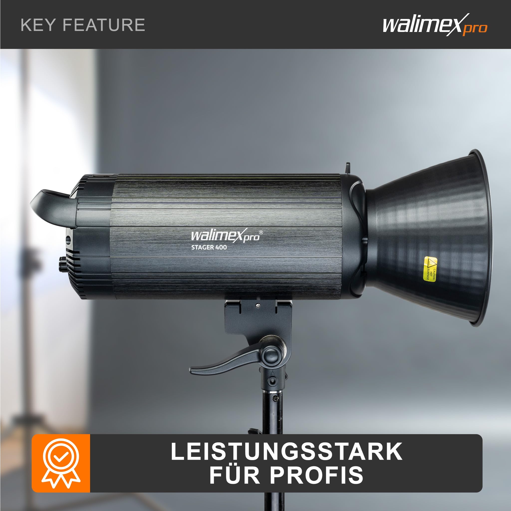 Walimex pro Stager 400 HSS Studioblitz, 400 W Studiolicht mit LED-Einstelllicht, Videolicht mit 2,4 GHz Empfänger, kurze Abbrennzeit, ideal für Fotostudio