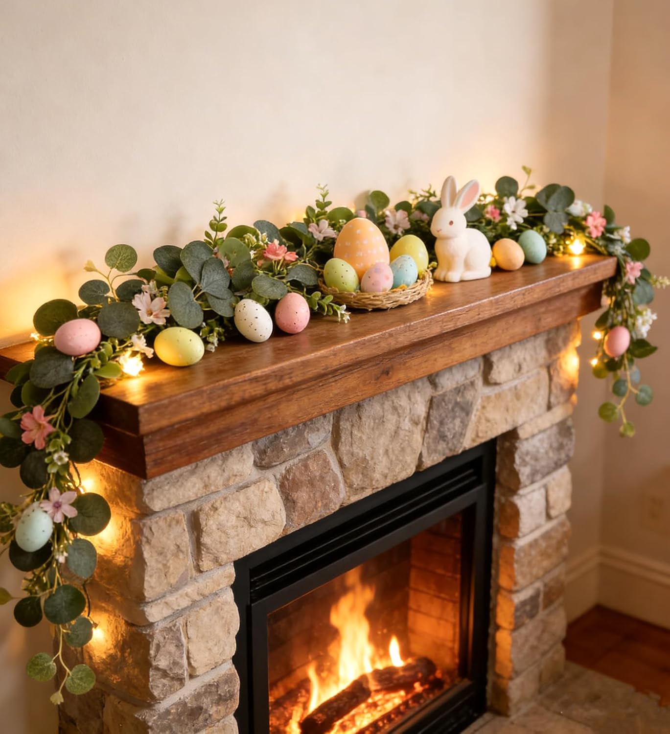 Easter Egg Garland Easter Decorations, 6Ft Artificial Eucalyptus Flower Greenery Vines Hanging Spring Garland for Mantle Fireplace Home Decor Wall Window Table Easter Decor -2 Pack