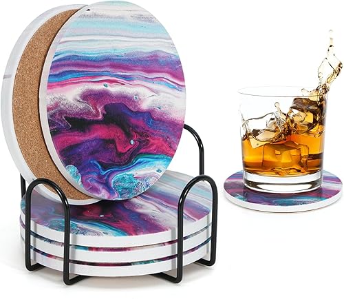 Posavasos elegantes para bebidas, posavasos de cerámica absorbentes con base de corcho, posavasos antiarañazos, juego de posavasos de colores