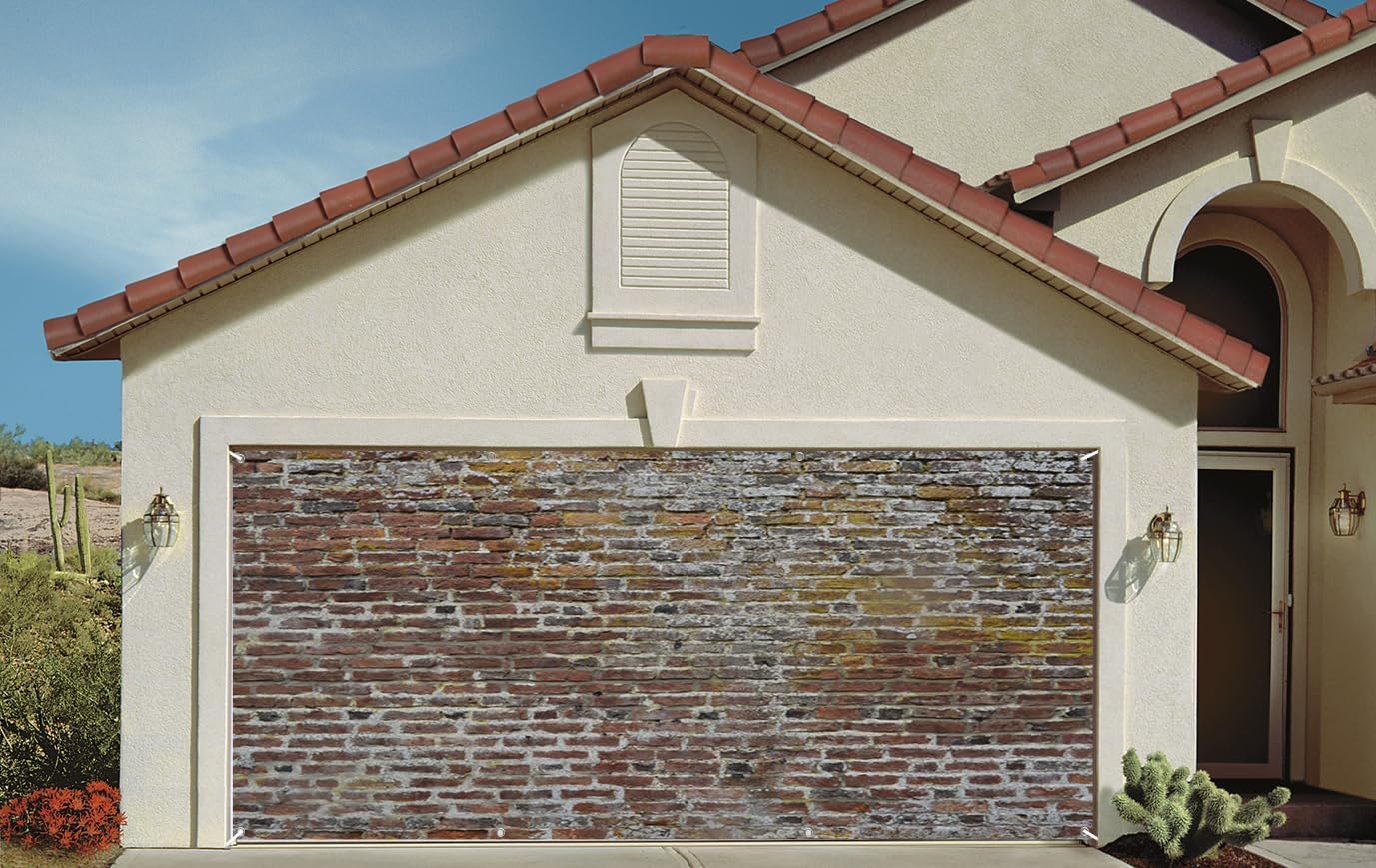 DORCEV 7x16ft Vintage Red Brick Wall Garage Door Decoration Large Rustic Stone Wall Garage Door Decoration Cover for Birthday Party Indoor Outdoor Wall Door House Background Decor