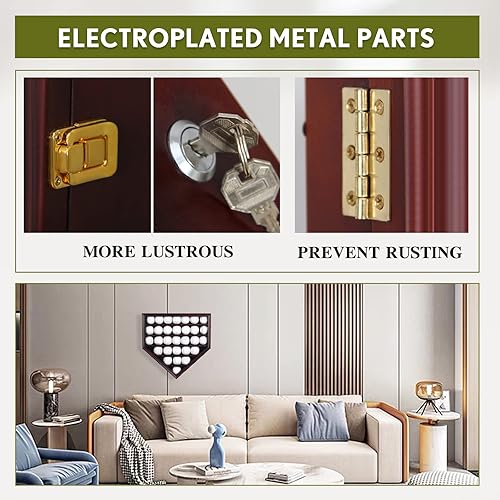 Miniatura 4 de ARRAWIS Vitrina de béisbol de madera maciza 30 soportes de béisbol para montaje en pared caja de sombra de béisbol con cerradura anti decoloración