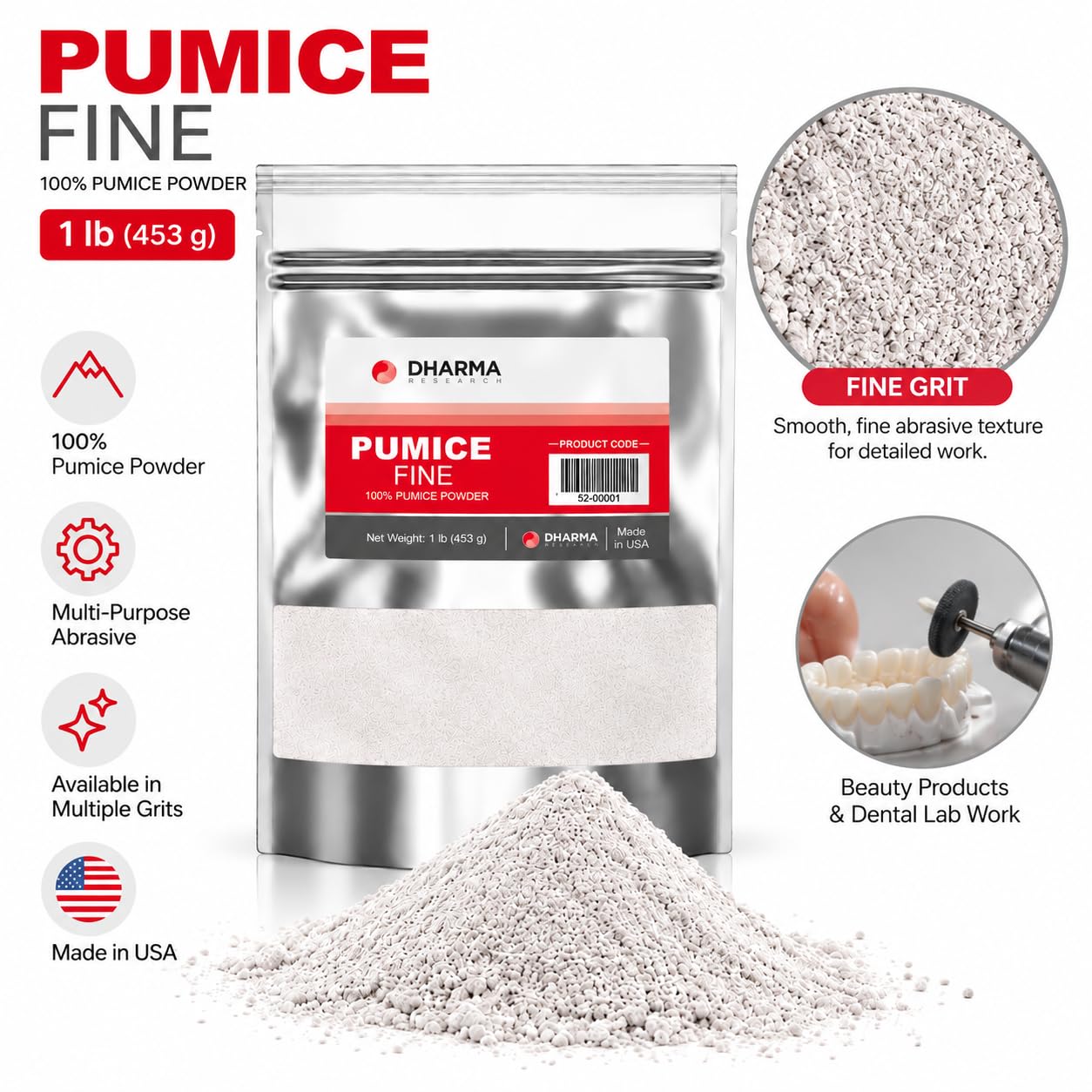 Pumice Powder Abrasive - 1 lb Bag with Scoop -4