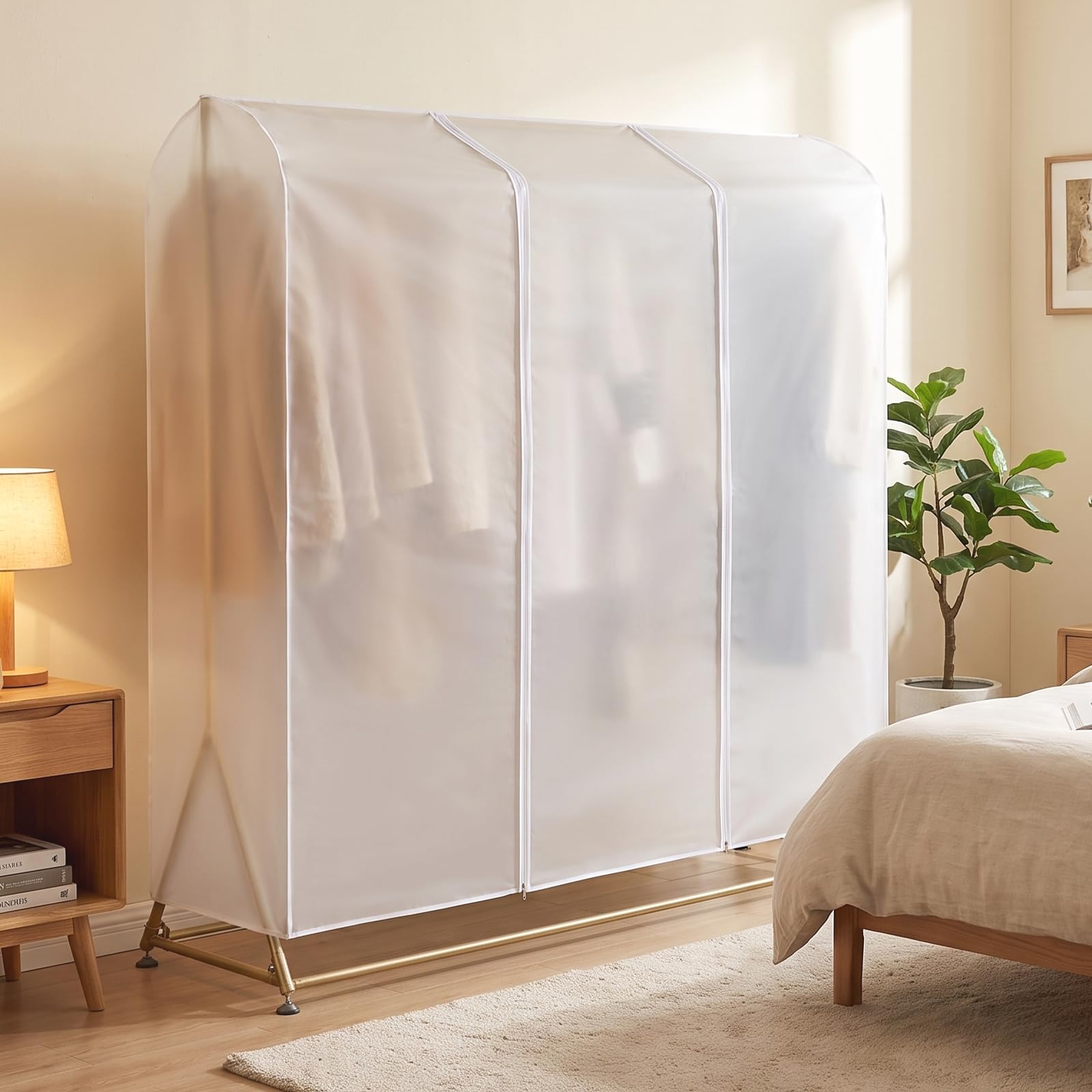 Eloiselucky Clothes Rail Cover - PEVA Translucent Protector Dustproof & Waterproof for Hanging Clothes, Clear Garment Rack Cover with Double Zipper for Single Rail Wardrobe 120x50x150cm(4ft)