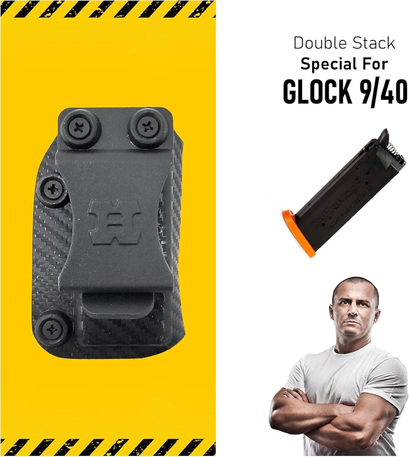 IWB OWB Kydex Magazine Pouch Case by Houston Gun Holsters. Concealment Tactical - Multi Use Holster Belt Loop for Pistol - Inside The Waistband Case Pouch - Fits Single Stack Glock 9/40