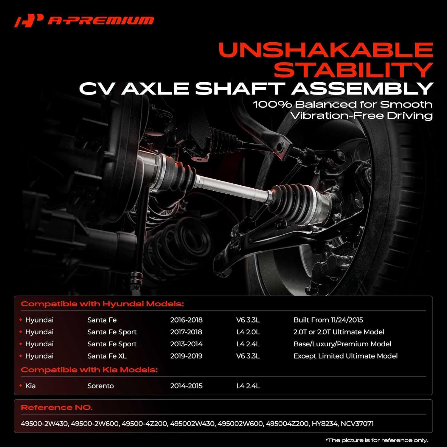 A-Premium CV Axle Shaft Assembly Compatible with Kia Sorento 2014-2015 & Hyundai Santa Fe 2016-2018, Santa Fe XL 2019, Santa Fe Sport 2013-2014 2017-2018, Front Left Driver Side, Replace# 495002W600