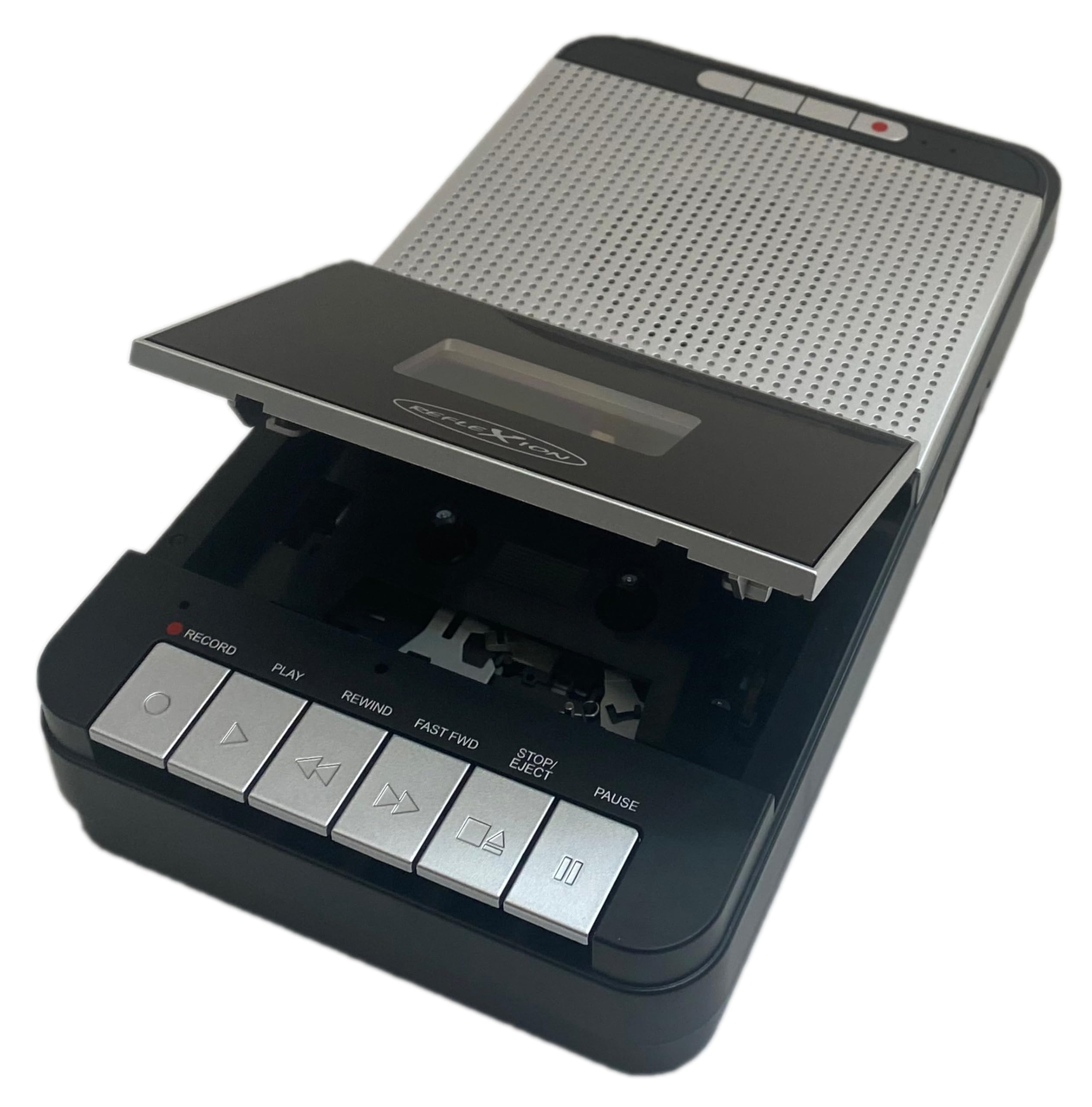 Reflexion CCR8018 Retro magnetofon z nagrywaniem MP3 USB | przenośny z mikrofonem, głośnikiem, AUX-IN, wyjściem na słuchawki, zasilanie sieciowe i bateryjne, nagrywanie One-Touch i automatyczne
