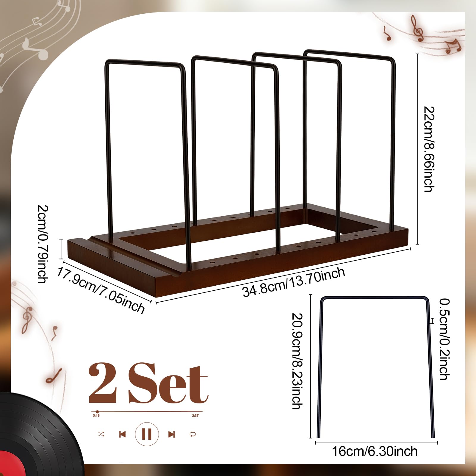2 contenitori per dischi in vinile, divisori regolabili in legno, espositore per dischi in vinile, organizer per album per casa, ufficio, scrivania, organizer per libri, riviste e documenti