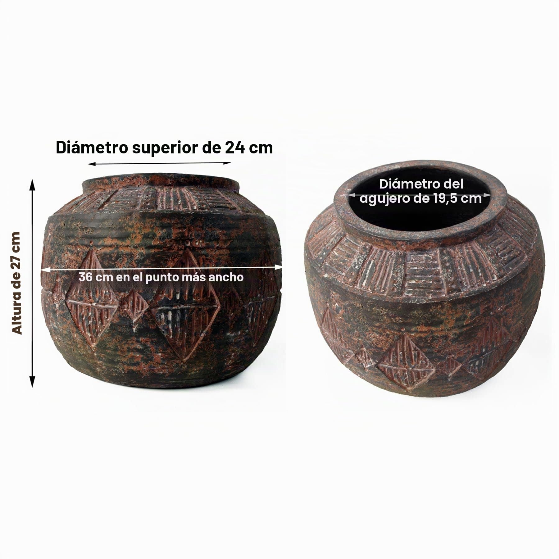 Leaf Macetas Grandes de Fibra de Vidrio, 27 cm de Diamante Azteca