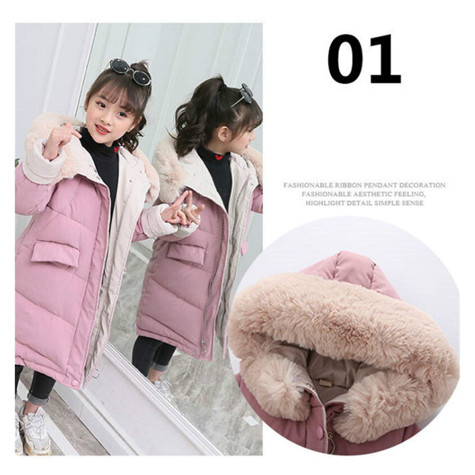 Chaqueta ultraligera cálida y resistente al viento para niños de invierno, de algodón, para niñas, ropa de niños, parka gruesa de piel con capucha (color: rosa, talla de niño: 3T)