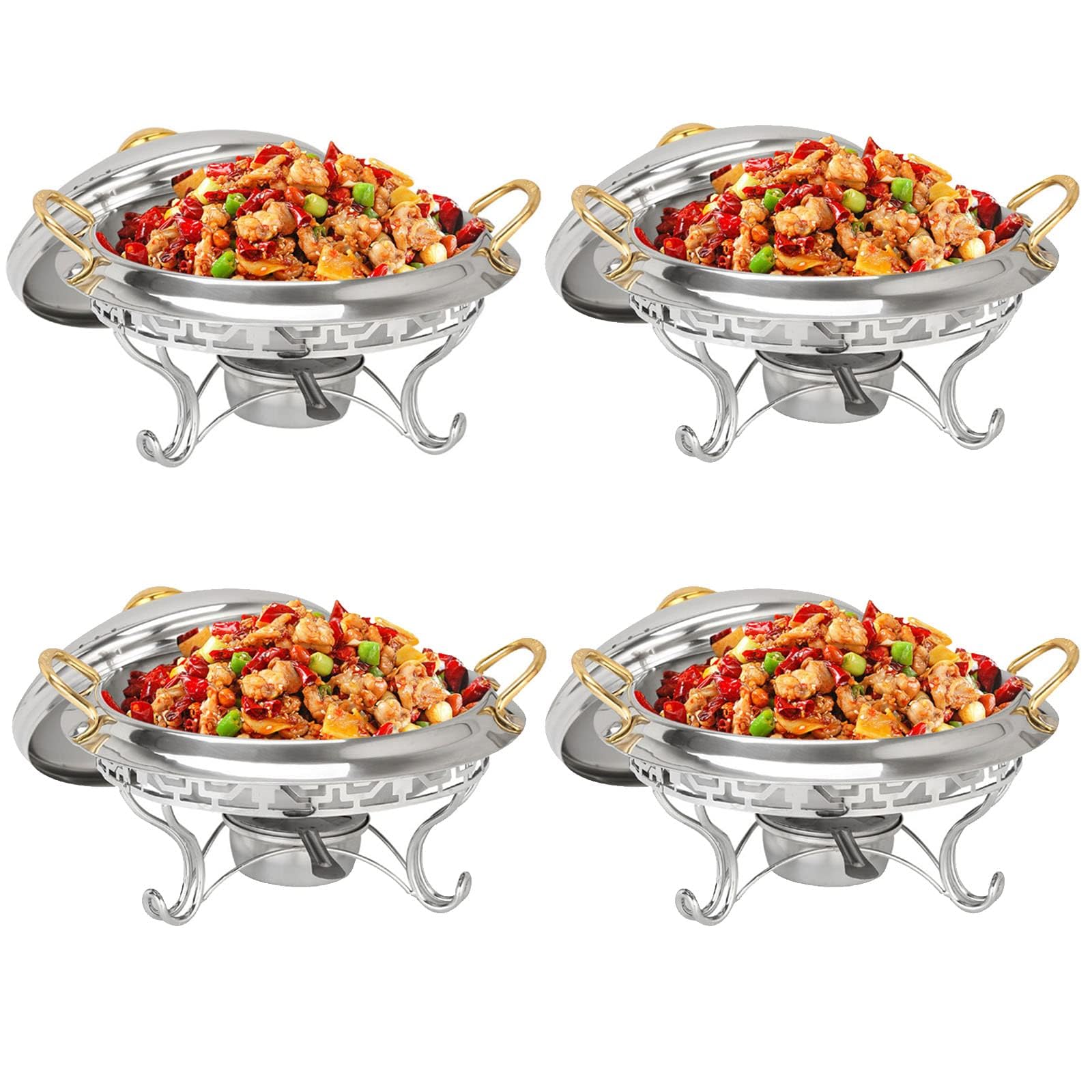 JKJZSALJ Chafing Dish Set, Stainless Steel Chafer Catering Buffet Warming Container With Fuel Holders, Ideal For Restaurant Parties And Weddings,4 Pack