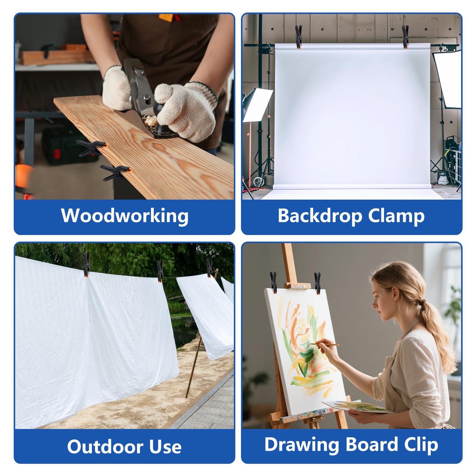 24 Pack 3.5 inch Plastic Spring Clamps, Black Heavy Duty Clips, Backdrop Clips, Plastic Clamps for Crafts, Backdrop Stand, Woodworking, Photography