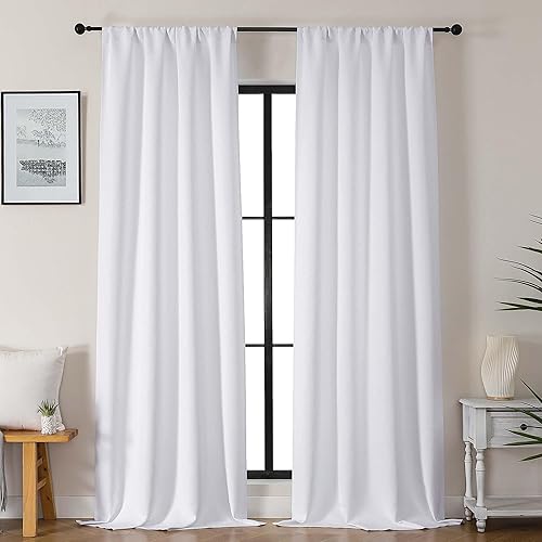 Miniatura 13 de Gwine - Cortinas opacas negras para dormitorio de 84 pulgadas de largo, juego de 2 paneles, cortinas sólidas reductoras de ruido con aislamiento