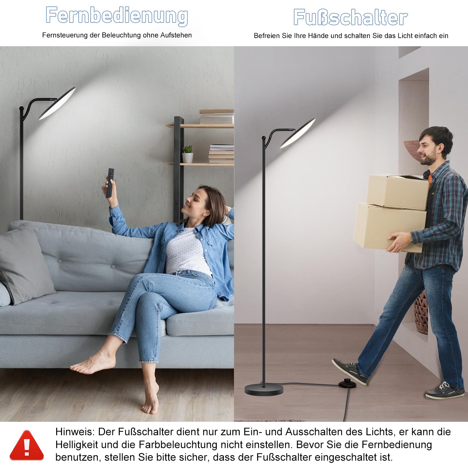 Oraymin Stehlampe Wohnzimmer 32W, Deckenfluter Stehleuchte Dimmbar mit Fernbedienung, 2700K-6500K Stehlampen LED Dimmbar Hohe Stehleuchte, Drehbare Stehlampe für Wohnzimmer Schlafzimmer Büro