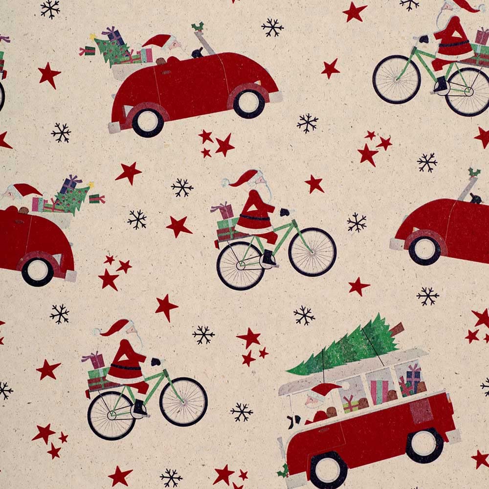 Große Rolle Geschenkpapier aus Graspapier Santa on Tour 50 cm x 200m | 80/m² Weihnachtspapier | HUTNER