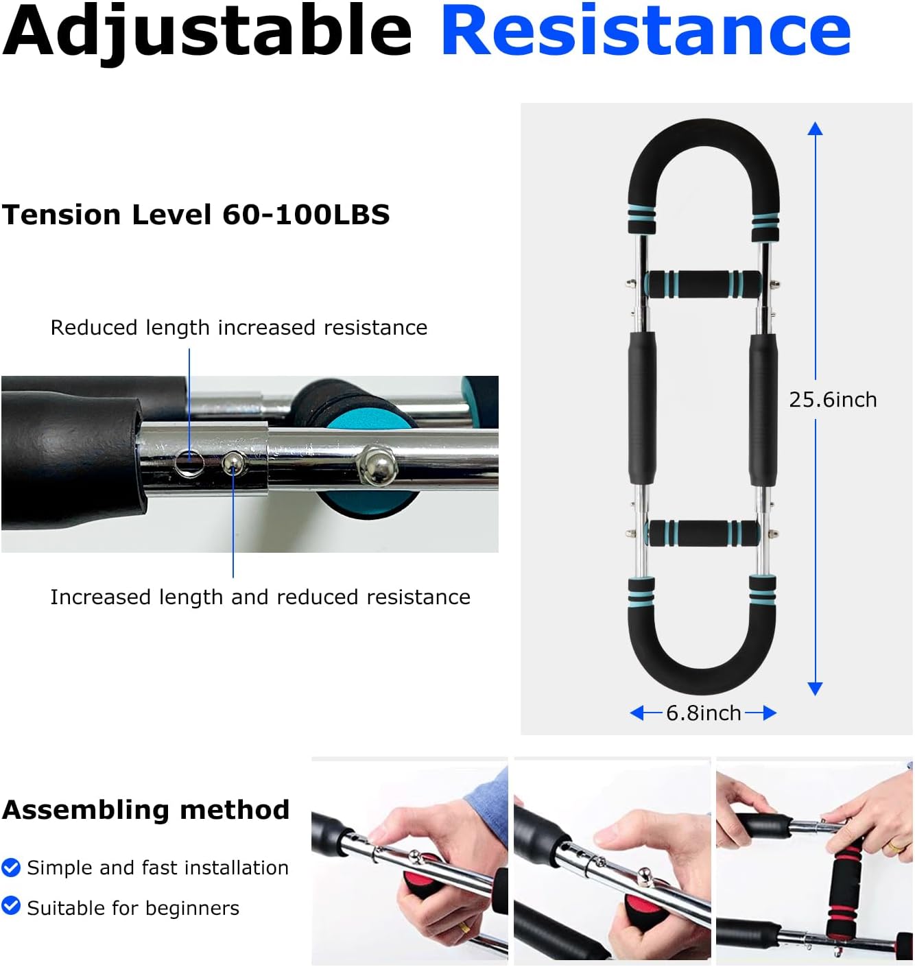 Twister Arm Trainer, 60-100lb Adjustable Chest Workout Equipment, Portable Power Twister Bar, Detachable Design, Arm Trainer for Men, Chest Trainer for Men, Shoulder Muscle Training, Fitness Anywhere