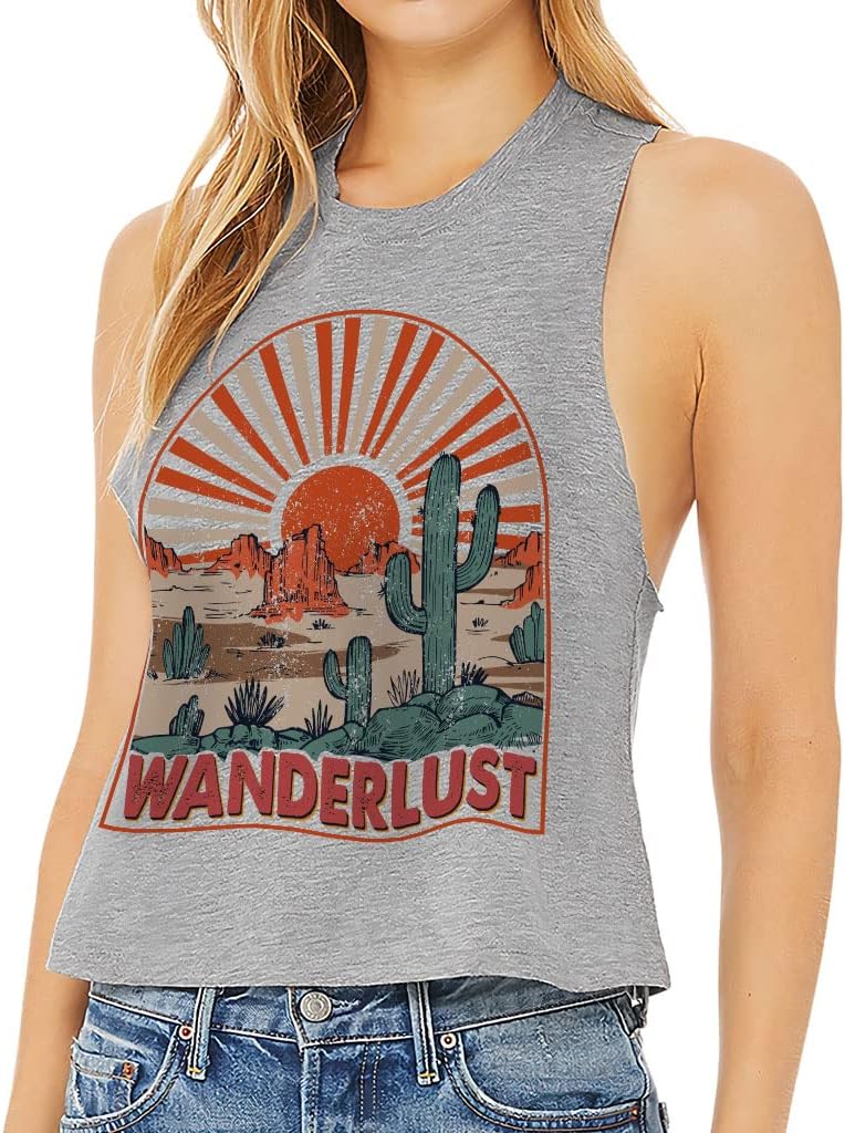 Wanderlust Racerback Cropped Tank - Cactus Women's Tank - Desert Tank Top