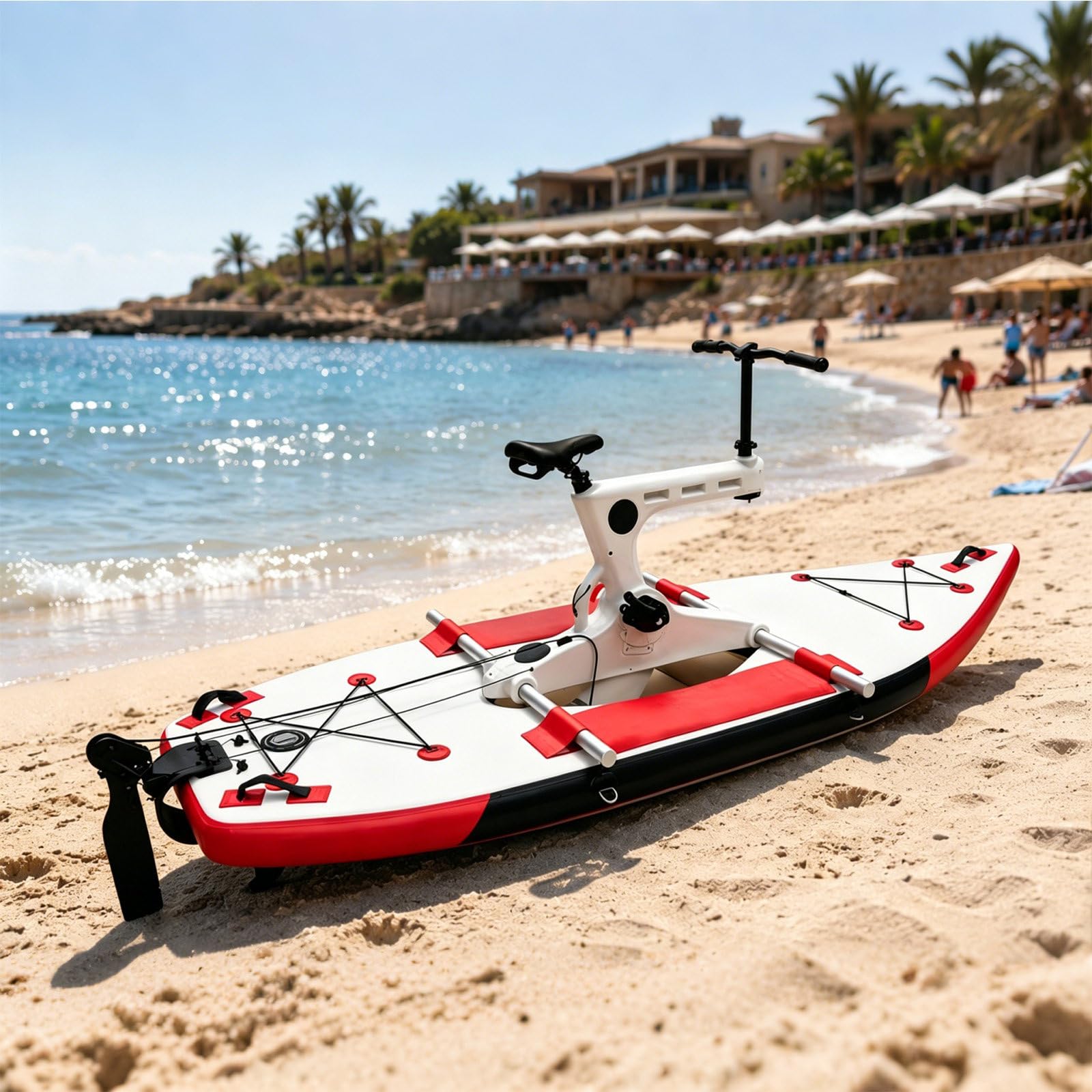 SICWEDIM Water Pedal Boat, Mobile Water Bike, Water Entertainment Equipment Banana Boat, Includes Bike System & Manual Air Pump, Inflatable Pontoon Water Bicycle For Lakes & Beaches (Red)