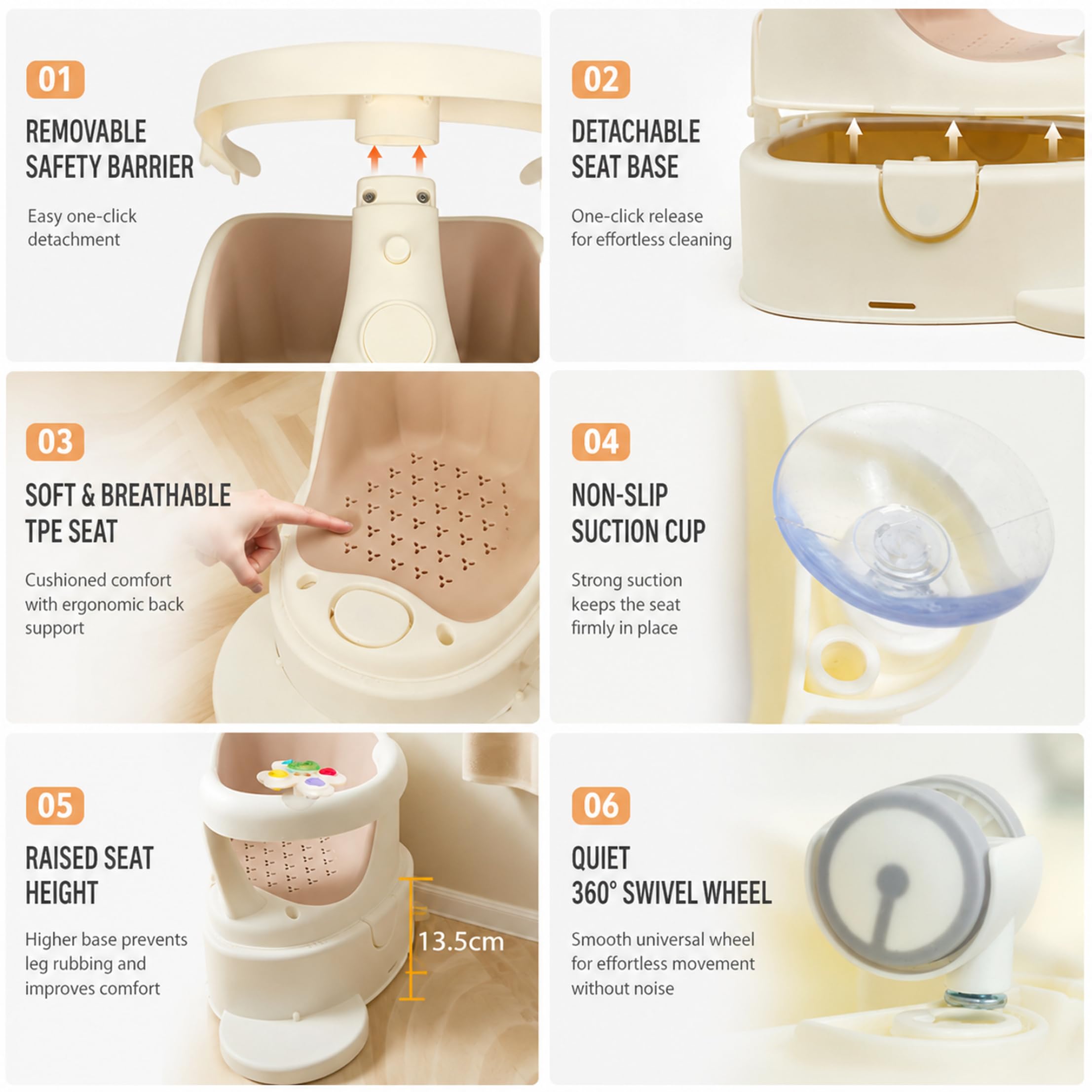 Baby-Badesitz ab 6 Monaten, multifunktionaler Anti-Kipp-Baby-Badestuhl mit ergonomischem TPE-Kissen zum Baden, Sitzen und Essen, Sitz ab 6 Monaten, für