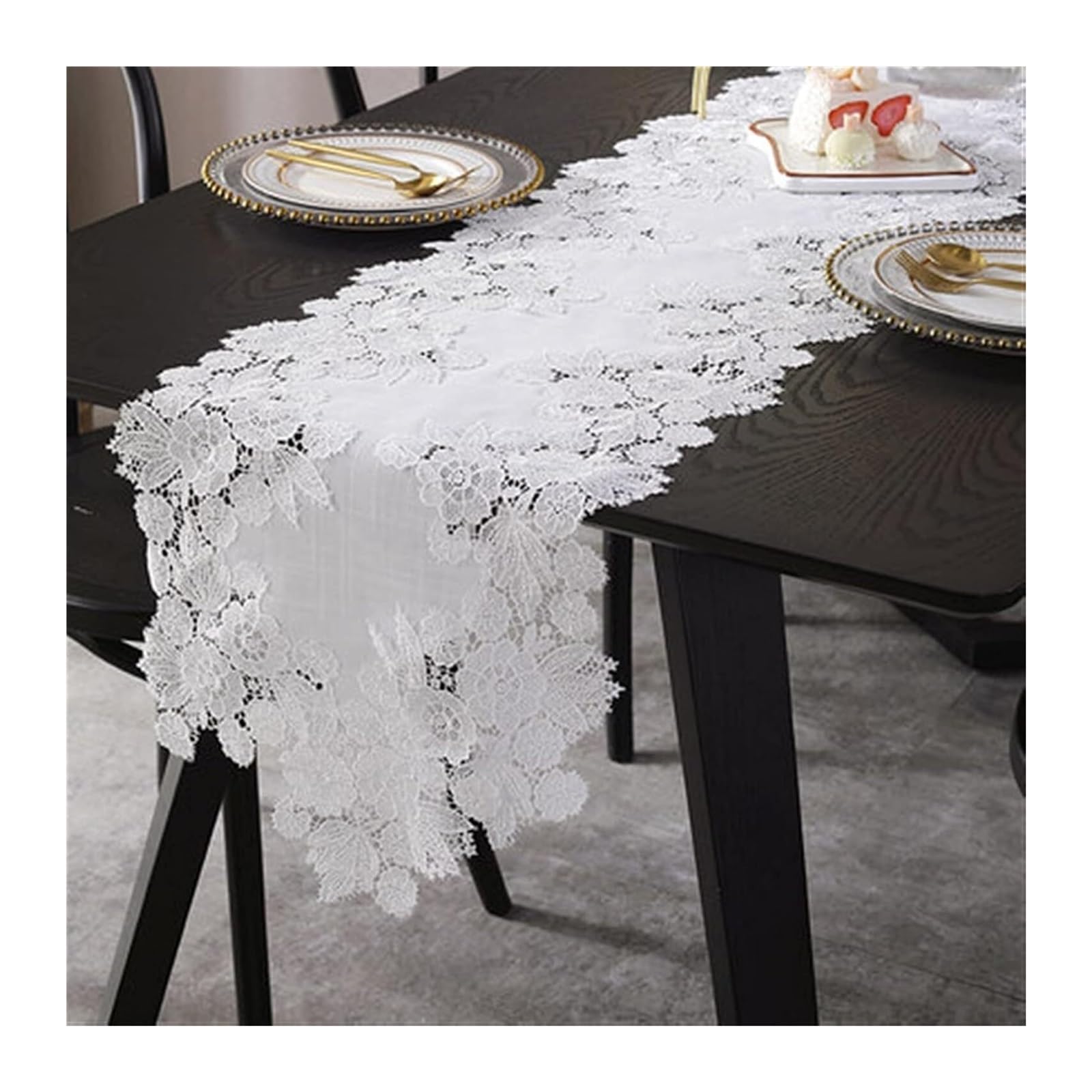 Runner da tavola in pizzo, Runner da tavolo in cotone pizzo ricamo americano caffè bianco(White,85X85cm)