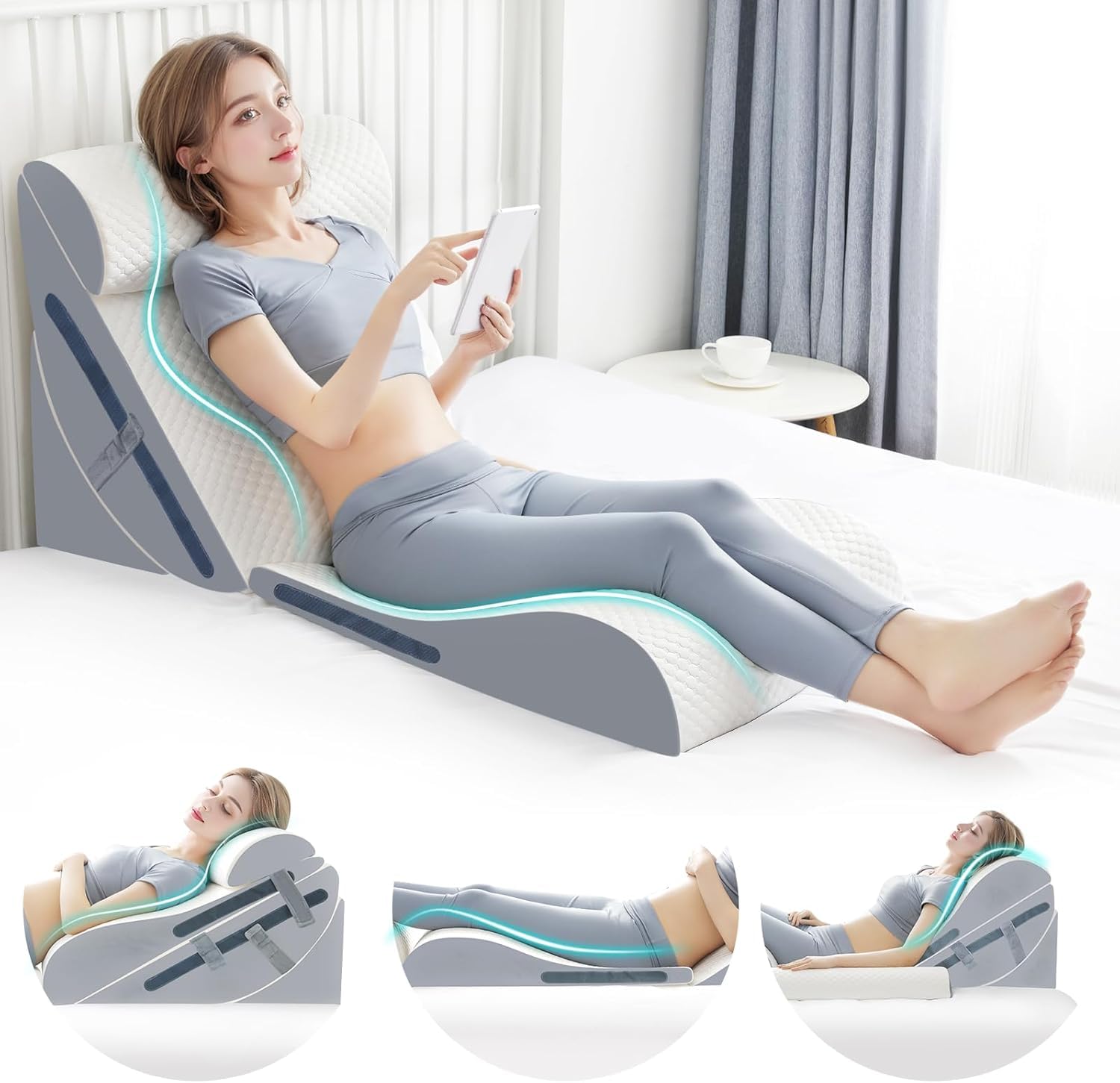 4PCS Orthopedic Bed Wedge Pillow Set with Full Memory Foam Waist Pillow, Wedge Pillow for Back Pain Relief, Adjustable Bed Wedge Pillow for Sleeping, Post Surgery, Leg Elevation, Acid Reflux &amp; GERD