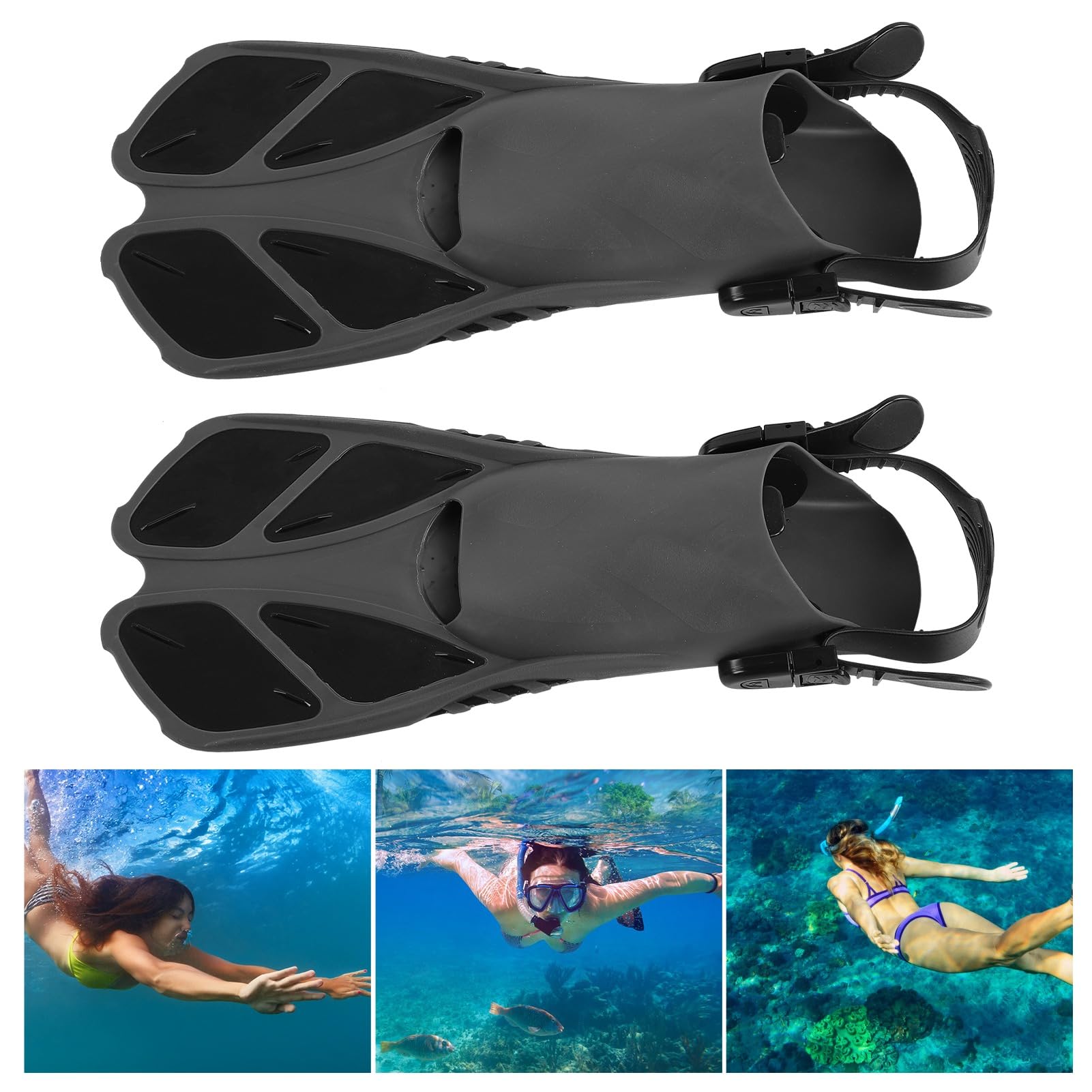 2 Aletas de Snorkel Ajustables, Aletas de Buceo largas para Nadar, Aletas de natación de talón Abierto de TPR Suave con Drenaje de Doble Canal, Velocidad y Estabilidad mejoradas