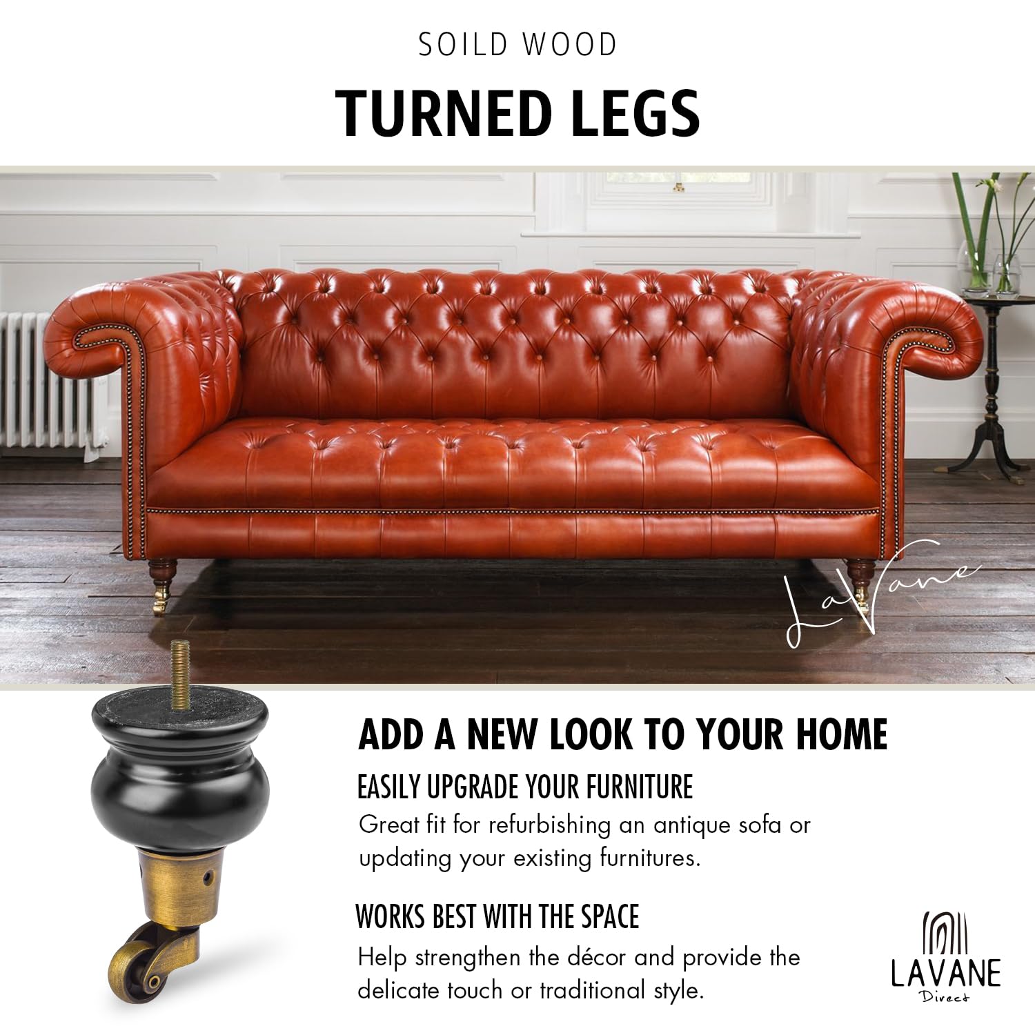 La Vane 5 inch Wooden Furniture Legs with Castor - Image 2