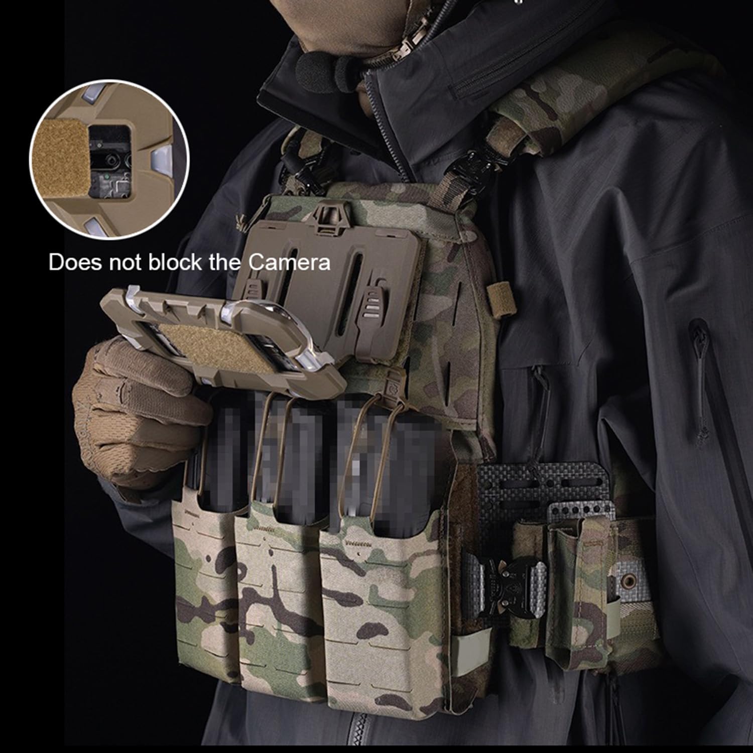 Taktyczny uchwyt na telefon Molle Chest Rig-Plate Carrier Uchwyt na telefon i kamizelka do kamizelek taktycznych i nośników talerzy (T, stojak)