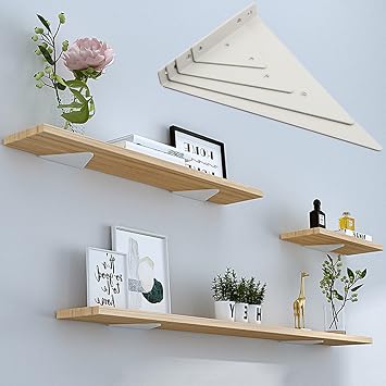 Hidden Shelf Bracket,Heavy Duty Bracket & Support,Triangle Floating Shelf Support,Wall Mounted Shelving Support,Decorative Joint Hardware 2 Pack White,80mm(3inch)