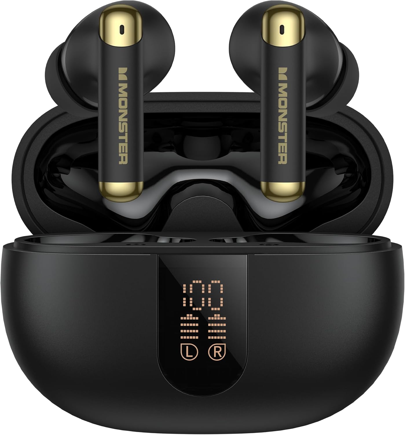 Monster N-Lite 211 Wireless Earbuds, Bluetooth 6.0 Stereo Headphones with Noise-Cancelling Mic and LED Display, Built-in Mic for Clear Calls, Waterproof Design for Sports