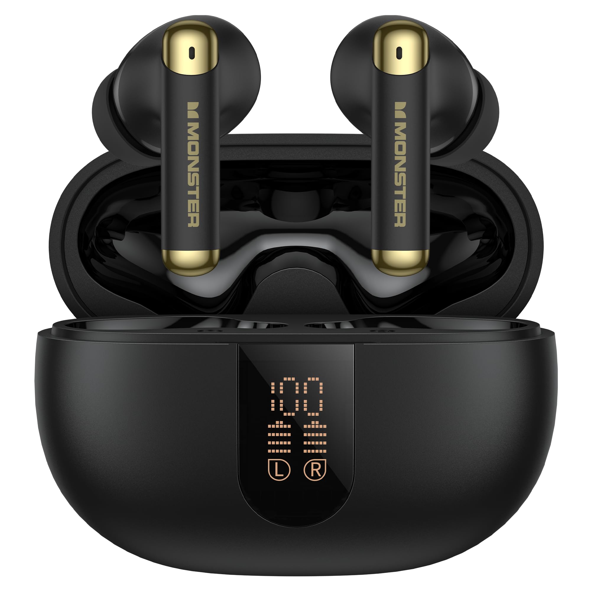 Monster N-Lite 211 Wireless Earbuds， Bluetooth 6.0 Stereo Headphones with Noise-Cancelling Mic and LED Display, Built-in Mic for Clear Calls, Waterproof Design for Sports