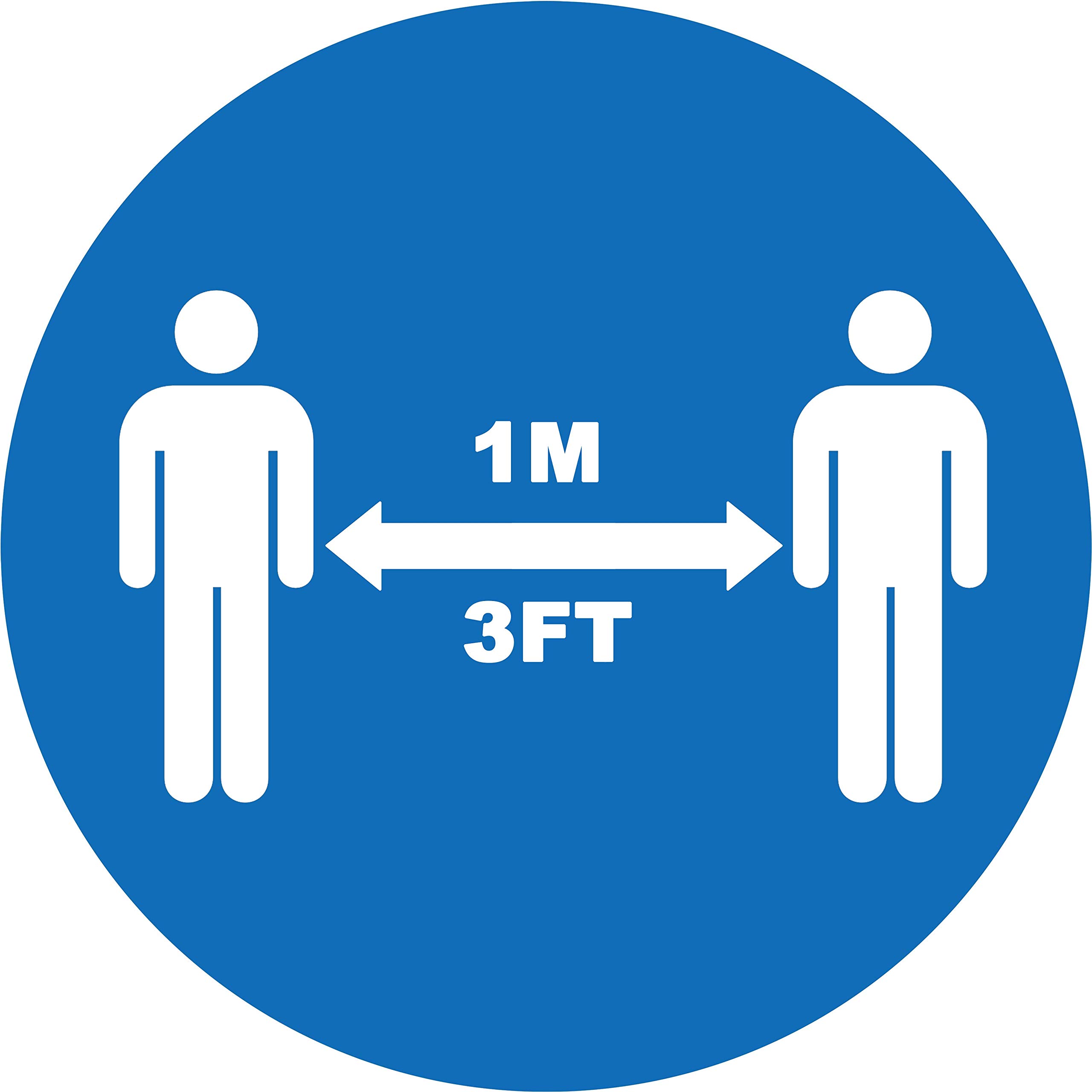 2 x blue man iconograph and arrow (1m) - social distancing landscape floor safety sign self adhesive vinyl weather proof label sticker - 15cm x 15cm - (SM-01)