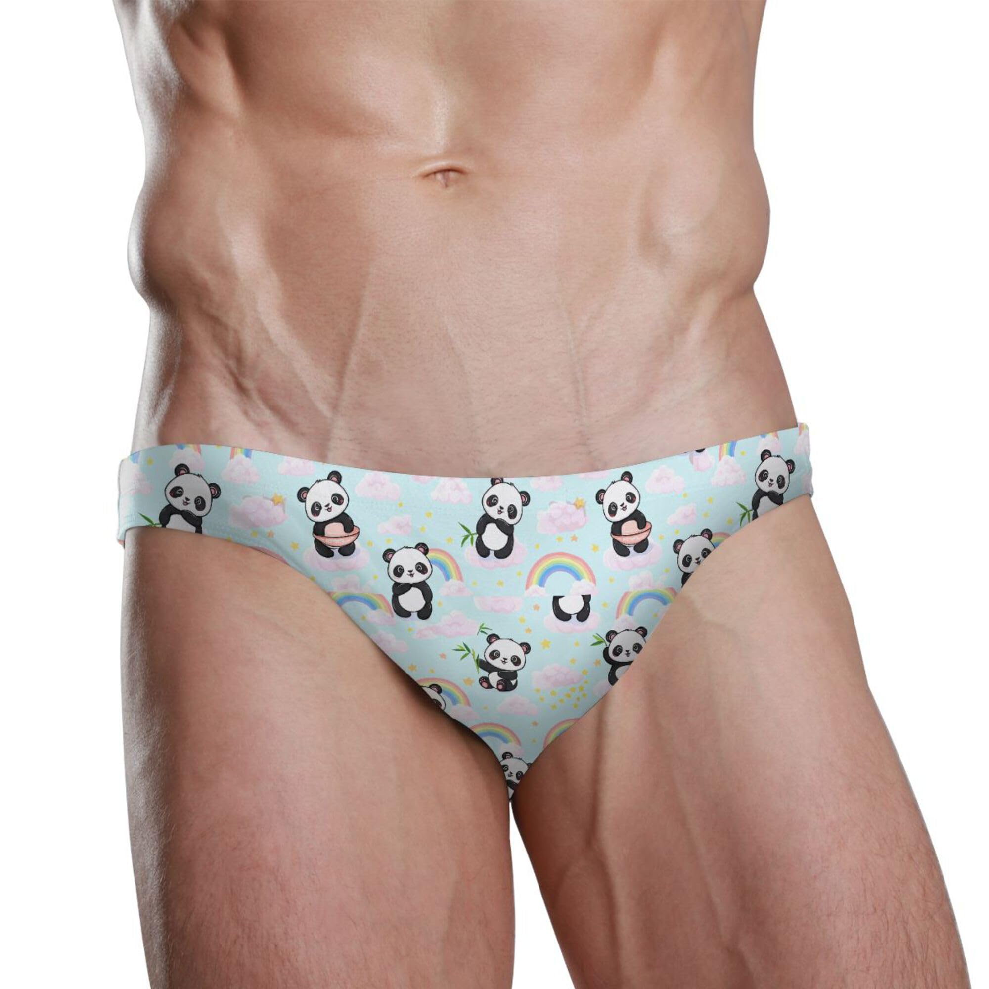 Cute Panda Rainbow Swim Briefs for Men Bikini Swimwear Boys Short XXL B0404213