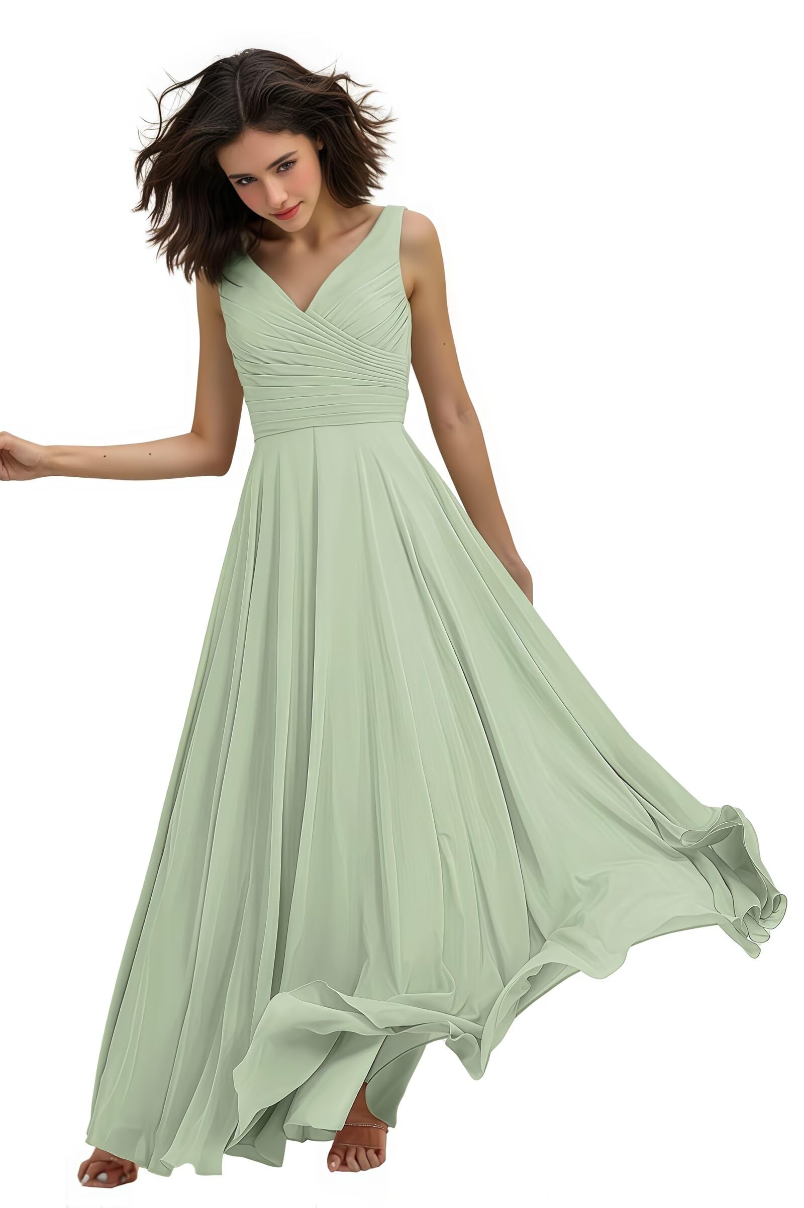 V-Ausschnitt Abendkleid A-Linie Chiffon Brautjungfernkleid Elegant Lange Partykleider Hochzeitsgastkleid Abschlusskleid Ballkleid