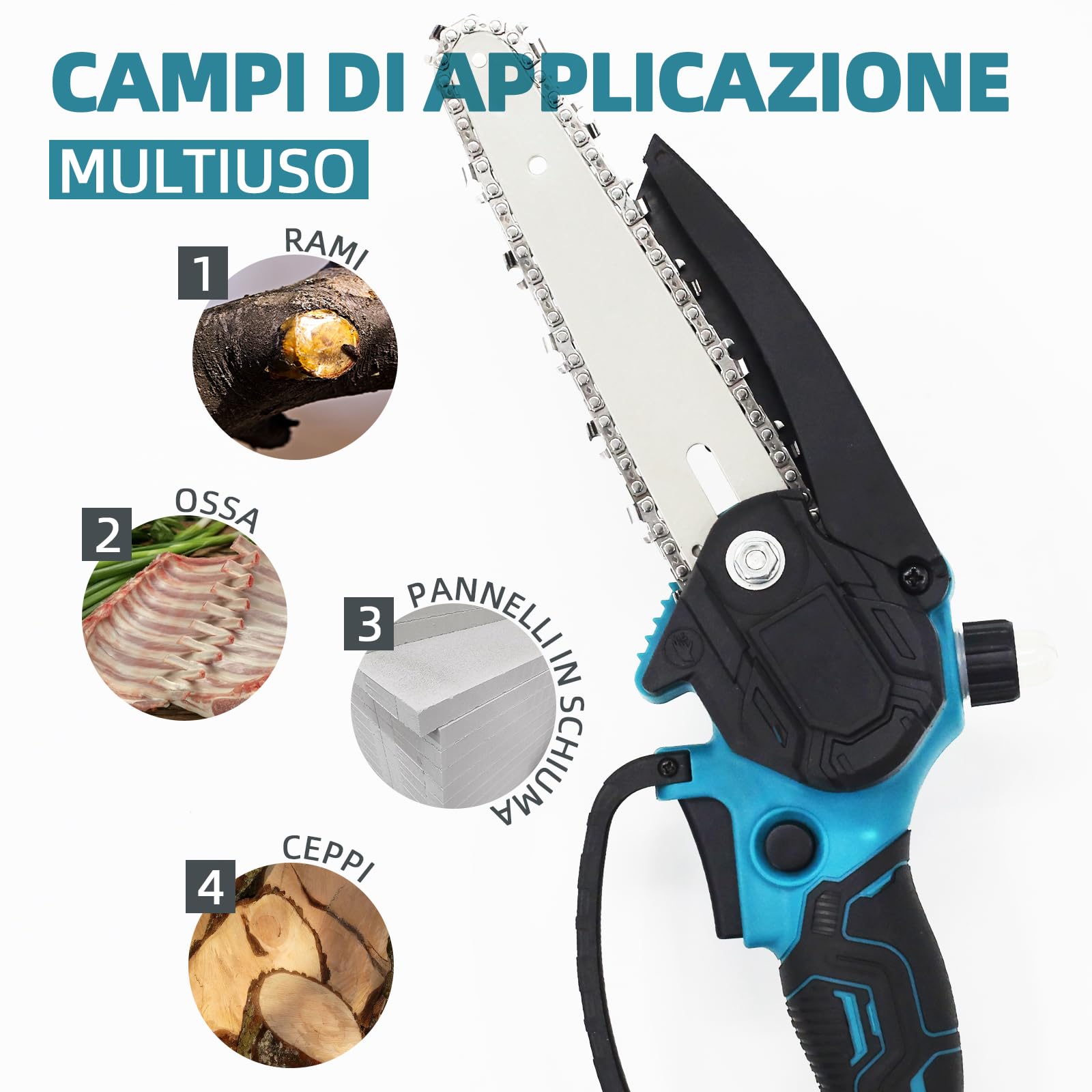 Mini Motosega a Batteria 6", Compatibile con Batteria Makita 18V | Motore brushless, lubrificazione auto, blocco di sicurezza, per legno e rami