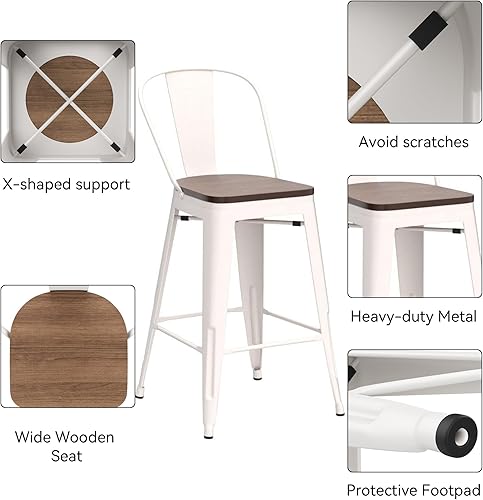 Miniatura 16 de HAOBO Home Taburetes de bar de 30 pulgadas de respaldo alto con asiento de madera [juego de 4] taburetes de bar de altura de mostrador, negro mate