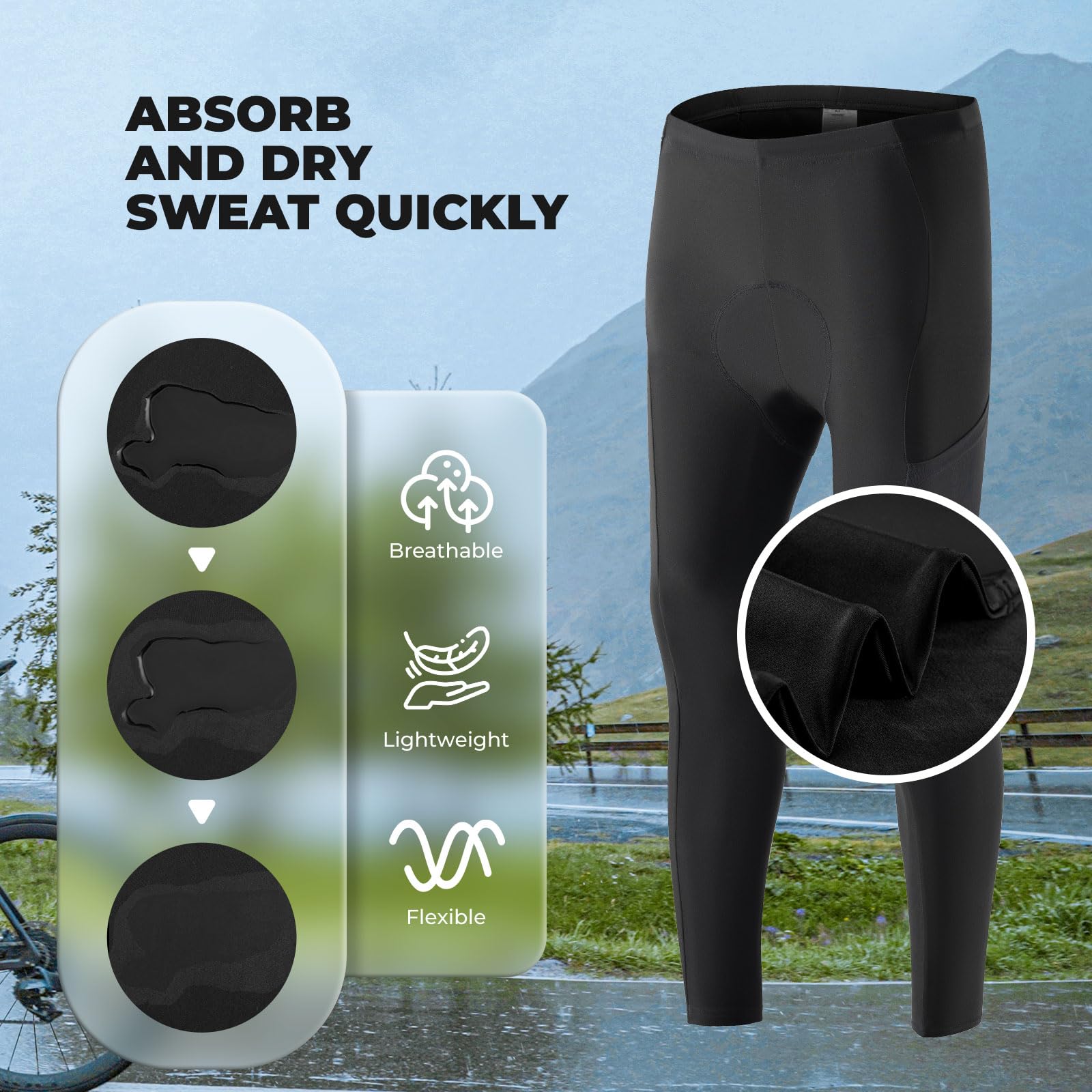 ROCKBROS Fahrradhose Herren Lange Kompression Radlerhose mit Taschen Gepolsterte Leggings Elastische Atmungsaktive Fahrrad Hose mit Sitzpolster für Herbst/Frühling S-4XL