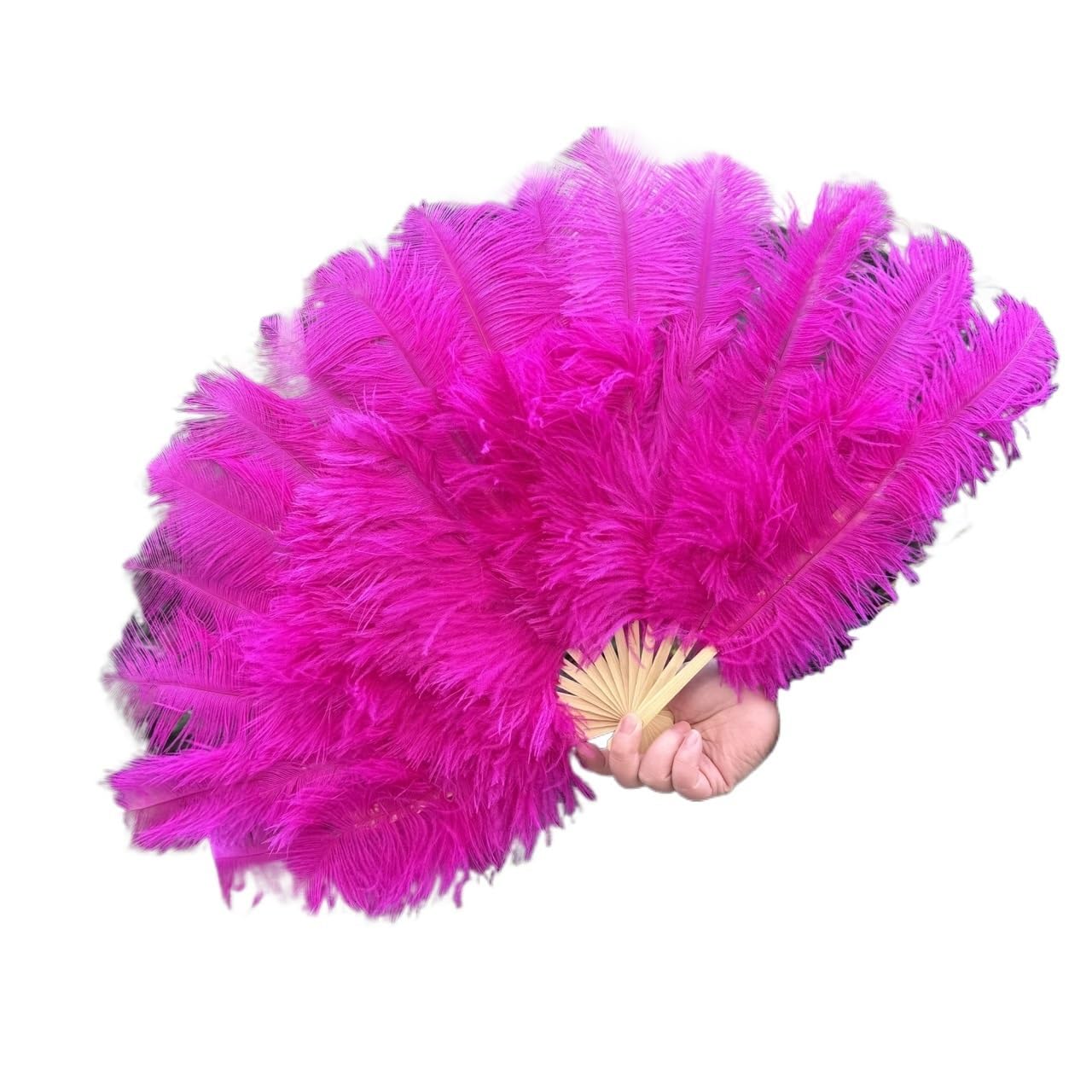 MDSRFGN Feather Dance Fan Natural Handheld Folding Fan 70x40cm Plume for Dance Party Stage Carnival Performance Props(Rose,10 PCS 70cmx40cm)