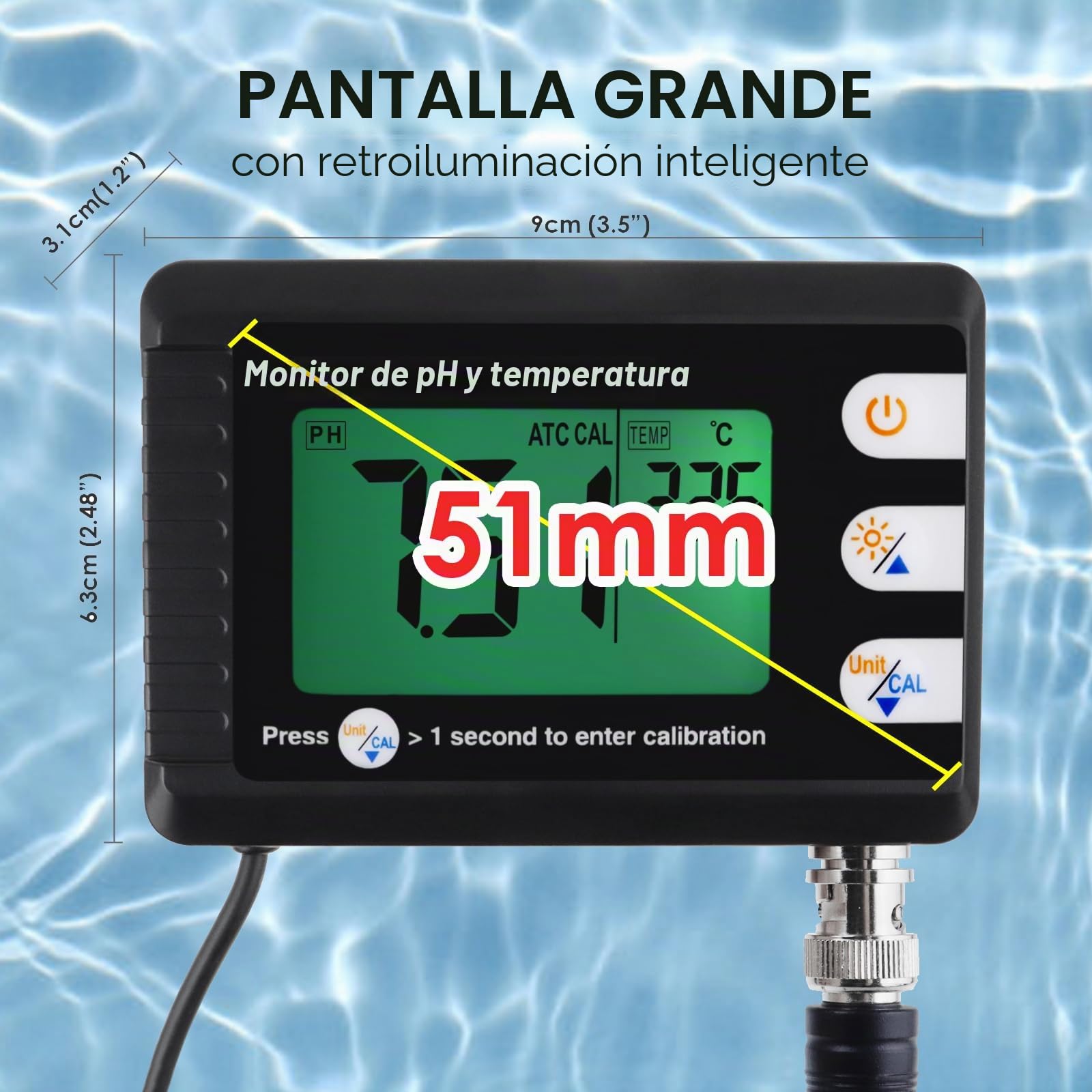 Medidor De Ph Y Temperatura 2 En 1, Medidor De Ph De 0 A 14, CalibracióN AutomáTica De Ph, Sonda De Electrodo Bnc Para Acuario HidropóNico, Medidor De Agua, Alimentos De Laboratorio, Agua Potable