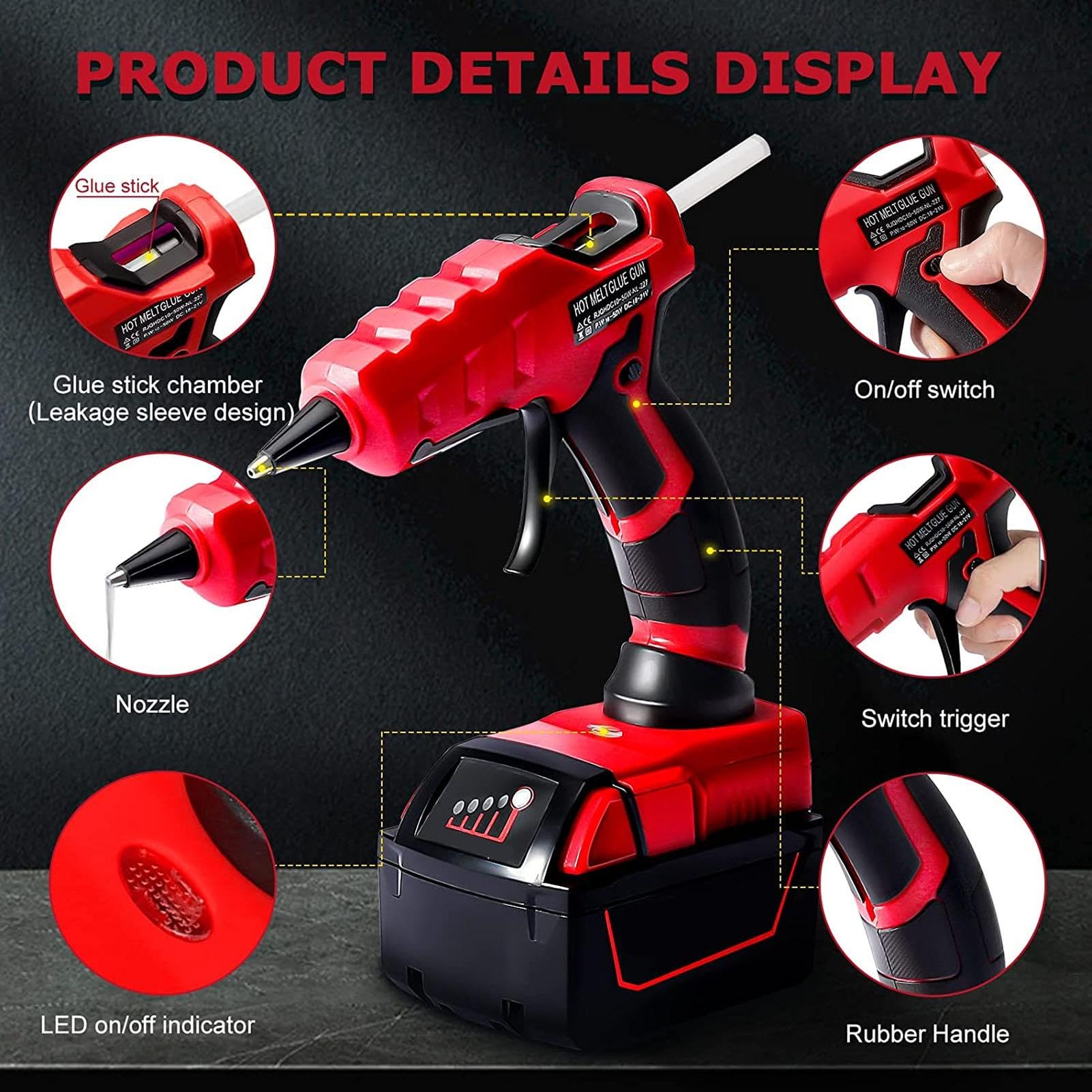 Milwaukee18V Pistolet À Colle Chaude Sans Fil, Pistolet Kit de Fusion de Colle Chaude pour L’Artisanat de Réparation À Domicile Avec Un Bâton de 30 Pièces, Convient À La Batterie de La Série 18V 48-11