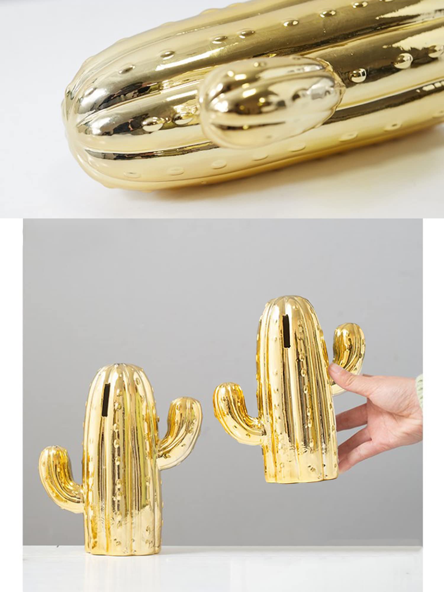 Amazon.com: 小豬銀行成人陶瓷仙人掌錢庫女孩可愛裝飾硬幣銀行聖誕生日禮物適合男孩女孩居家裝飾客廳臥室(金色) : 玩具和遊戲